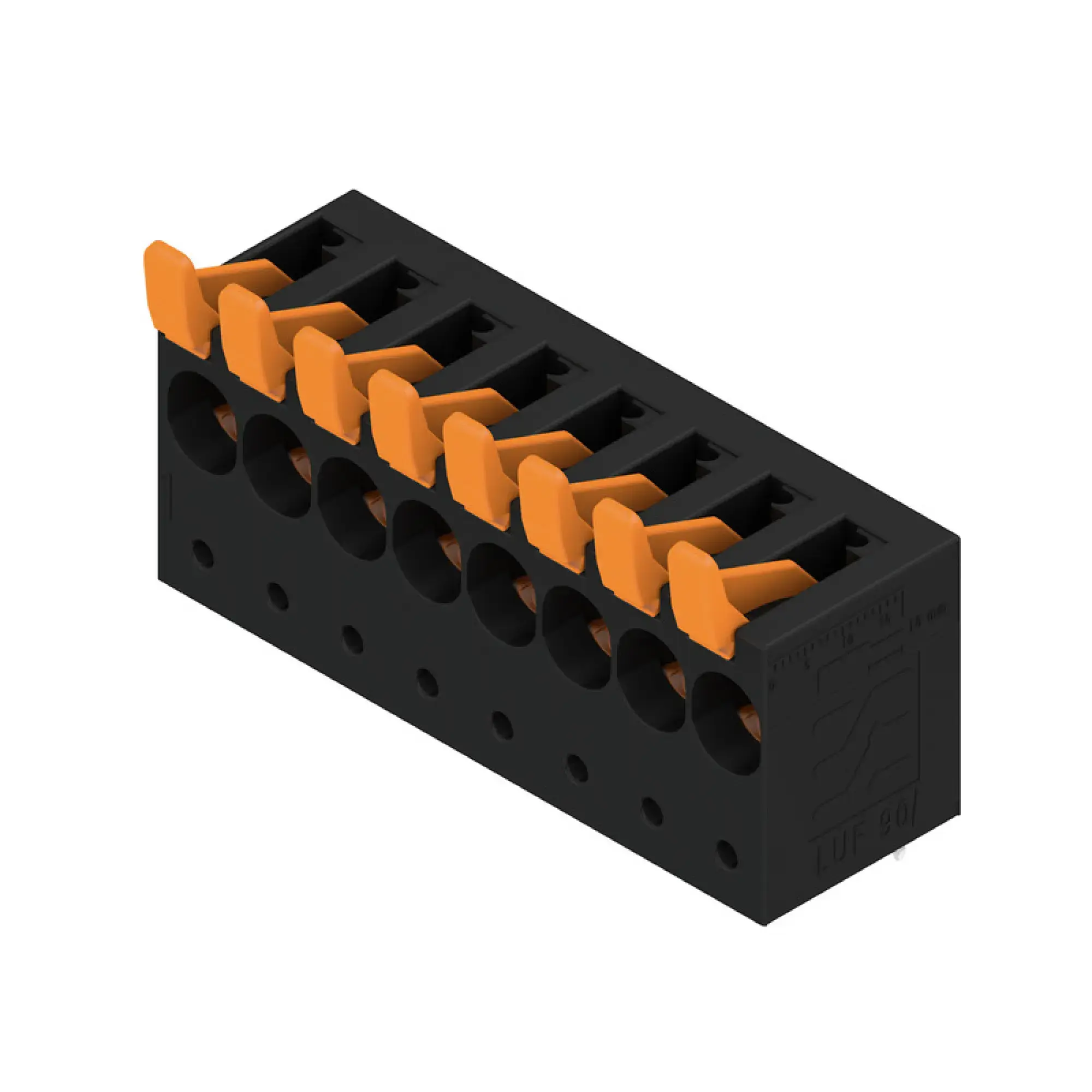 Weidmüller 2453750000 PCB terminal, 690 V, 92 A, Pitch in mm: 10.00, 16 mm², Number of poles: 8, PUSH IN with actuator, THT solder connection, 90°, Box (img_001)