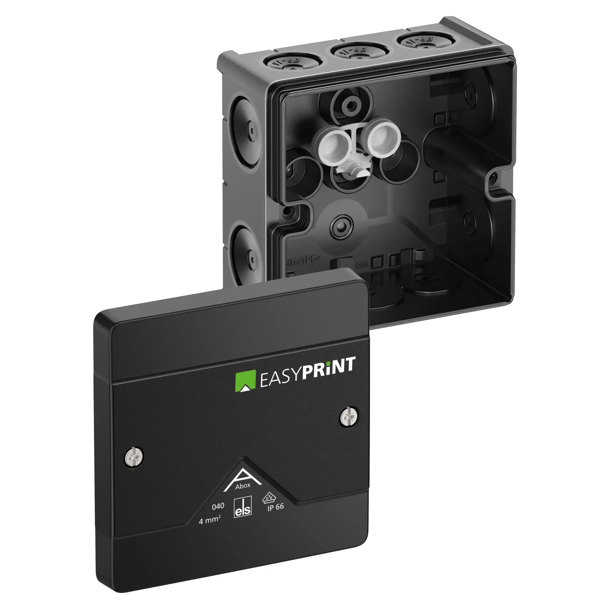 Spelsberg 804000EP Junction box, Type of protection IP66, max. 4², Impact strength IK07, Protection class II, Ui 1000V AC, Ui 1000V DC, DLG, VDE, Halogen free (img_001)