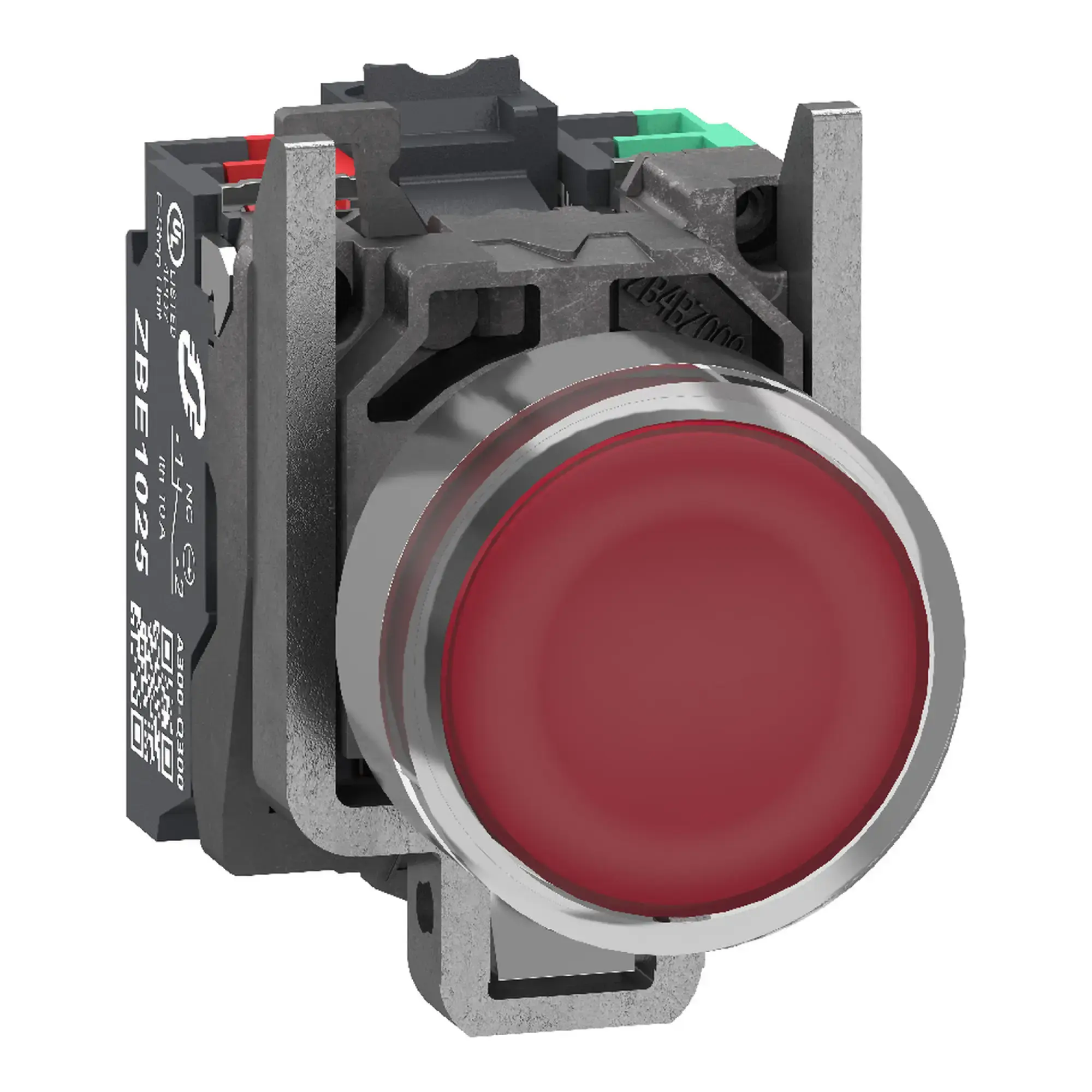 Schneider Electric XB4BW34B55 Leuchtdrucktaster, Harmony XB4, Metall, 22mm, rot, unbeschriftet, LED, glatte Kalotte, 1S+1Ö, 24V ACDC, Push-In (img_001)
