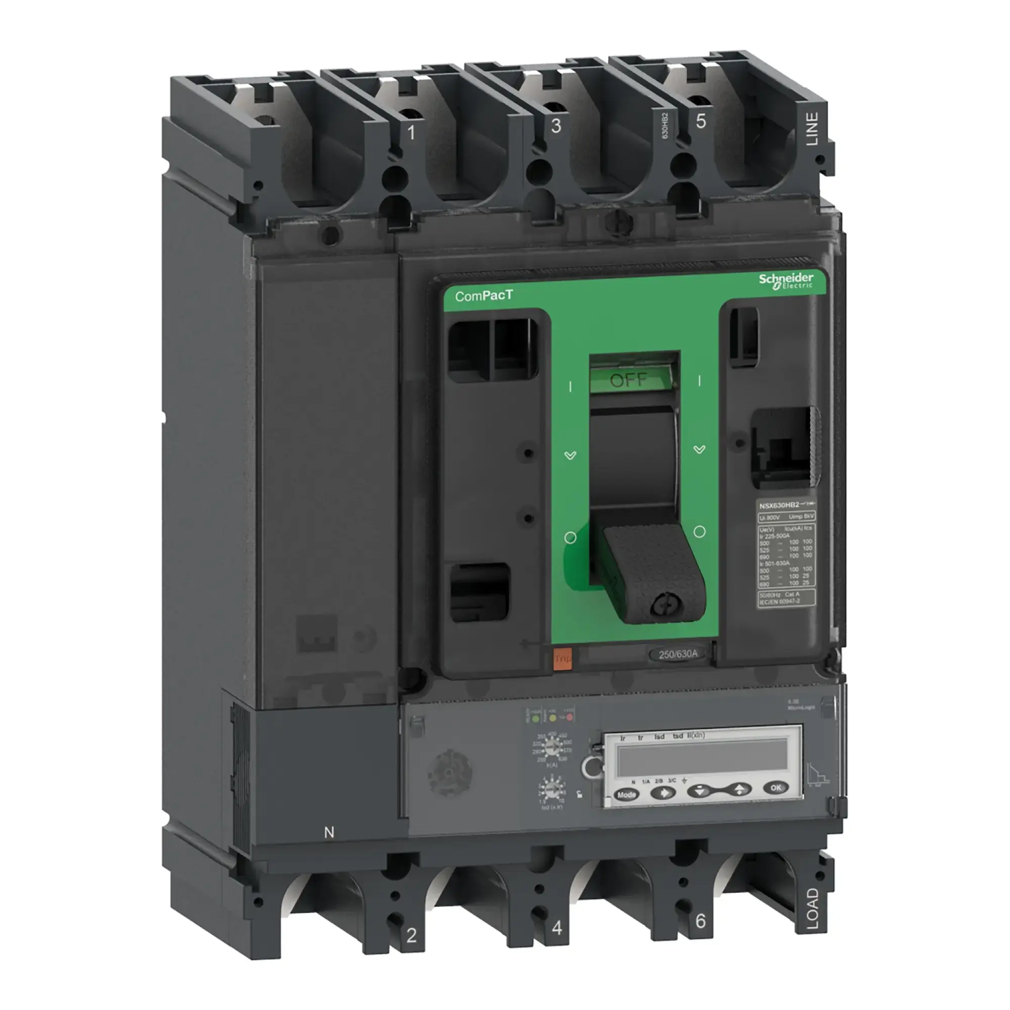 Schneider Electric C63R45E630 Compact Circuit Breaker ComPacT NSX630R with Micrologic 5.3 E 4P4D 630 A, 200kA/415V AC (img_002) Schneider Electric C63R45E630 Compact Circuit Breaker ComPacT NSX630R with Micrologic 5.3 E 4P4D 630 A, 200kA/415V AC (img_002)