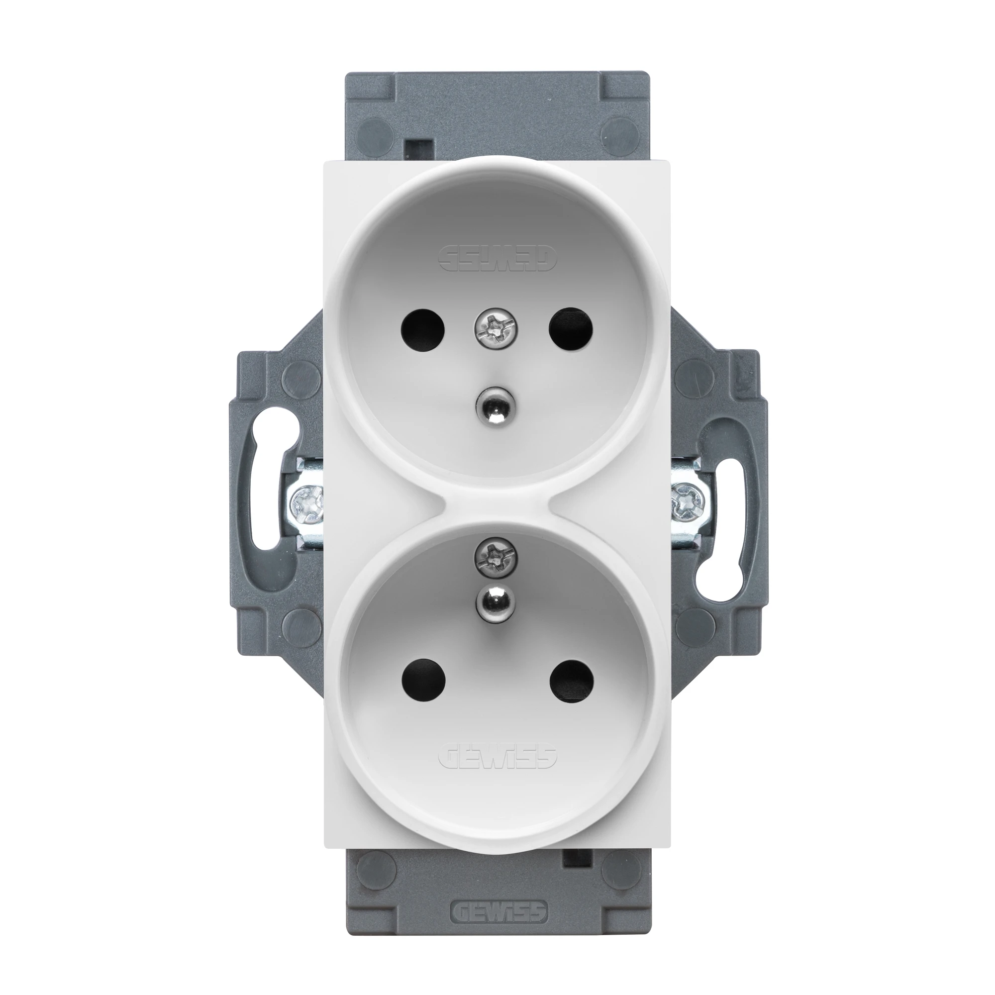 GEWISS GW35214W FRENCH STANDARD SOCKET-OUTLET 250V ac - SCREW TERMINALS - FRONT TIGHTENING TERMINALS - DOUBLE - 2P+E 16A - WHITE - DAHLIA (img_001)