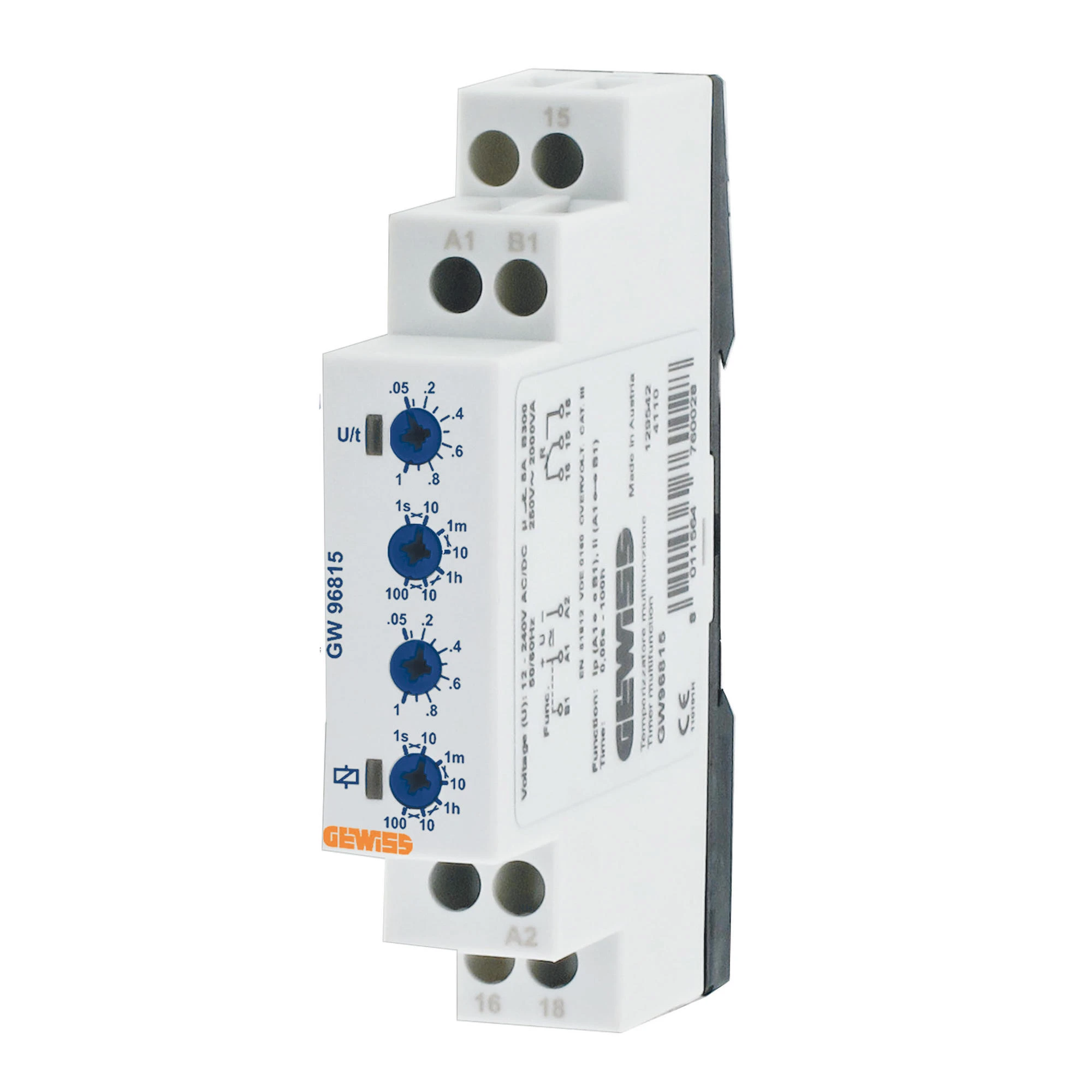 GEWISS GW96815 Zeitrelais taktend 12-240V AC/DC 8A 1W 50ms-100h 1TE (img_001) GEWISS GW96815 Zeitrelais taktend 12-240V AC/DC 8A 1W 50ms-100h 1TE (img_001)