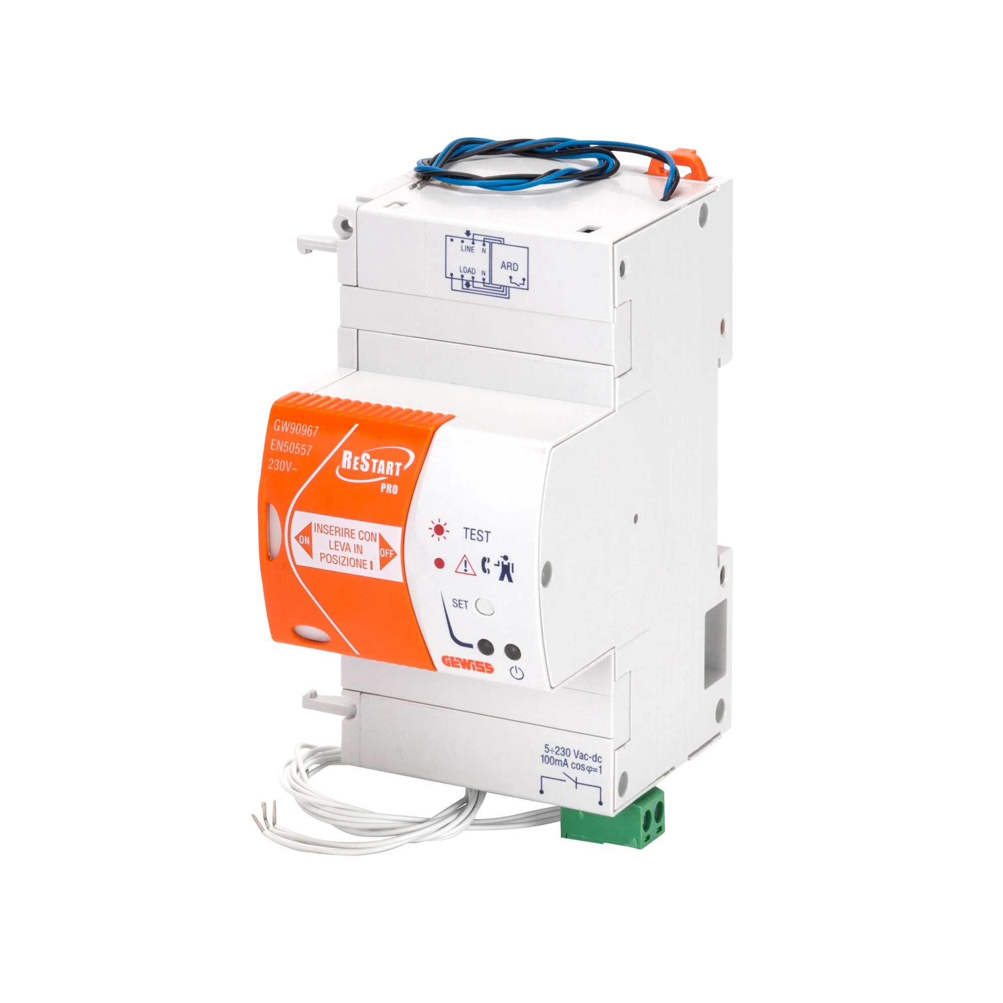 GEWISS GW90969 RESTART RD PRO - TO BE COUPLED WITH RCCB'S IDP - 2/4P UP TO 63A Idn=0,1-0,3-0,5A - 230 V - 3 MODULES EN 50022 (img_001)