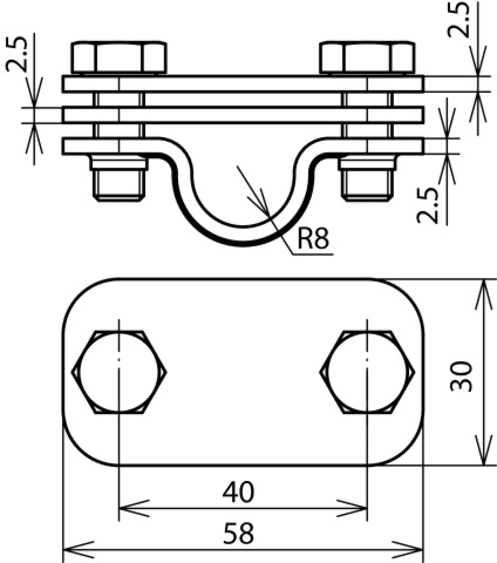 Dehn 459159 UNI disconnecting clamp StSt w. intermediate plate f. Rd 16/Fl 30mm (img_002) Dehn 459159 UNI disconnecting clamp StSt w. intermediate plate f. Rd 16/Fl 30mm (img_002)