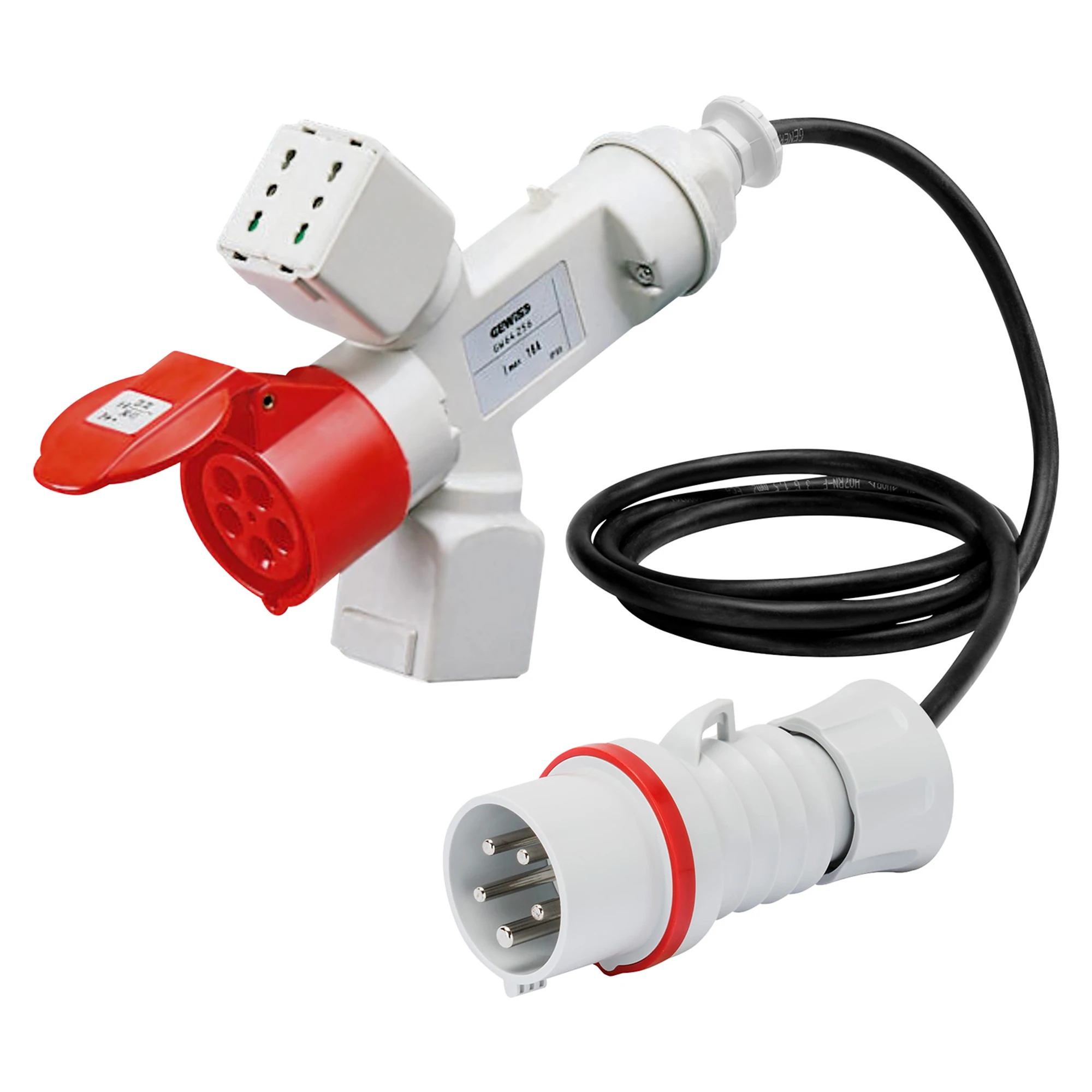 GEWISS GW64256 IEC Mehrfachsteckdose 400V 16A 6h 5P mit Leitung + 2 Steckdosen (P17/11) + 1x (P30/17) IP44 (img_001)