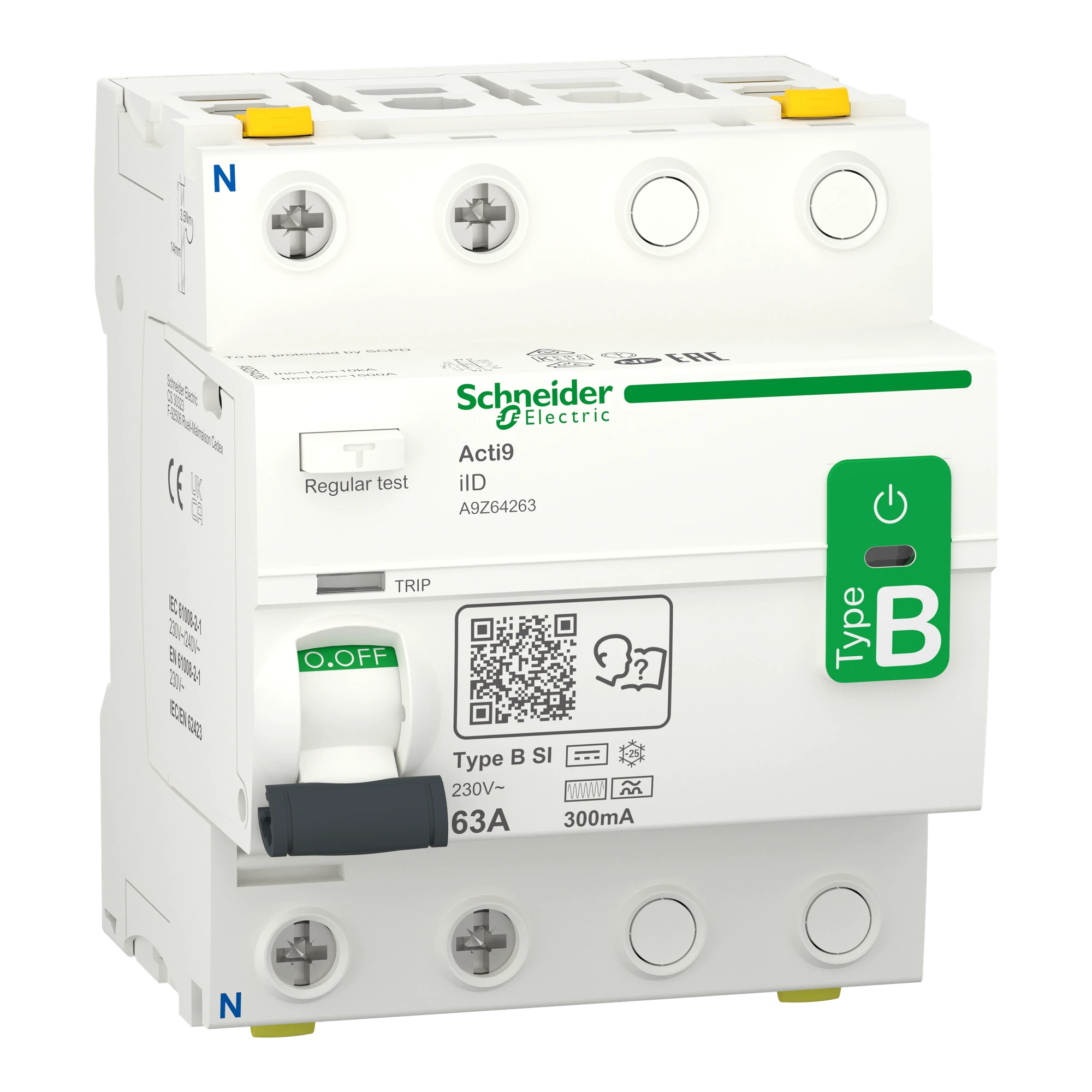 Schneider Electric A9Z64263 Residual Current Circuit Breaker All-Current Sensitive iID, 2P, 63A, Type B-SI, 300mA (img_001) Schneider Electric A9Z64263 Residual Current Circuit Breaker All-Current Sensitive iID, 2P, 63A, Type B-SI, 300mA (img_001)