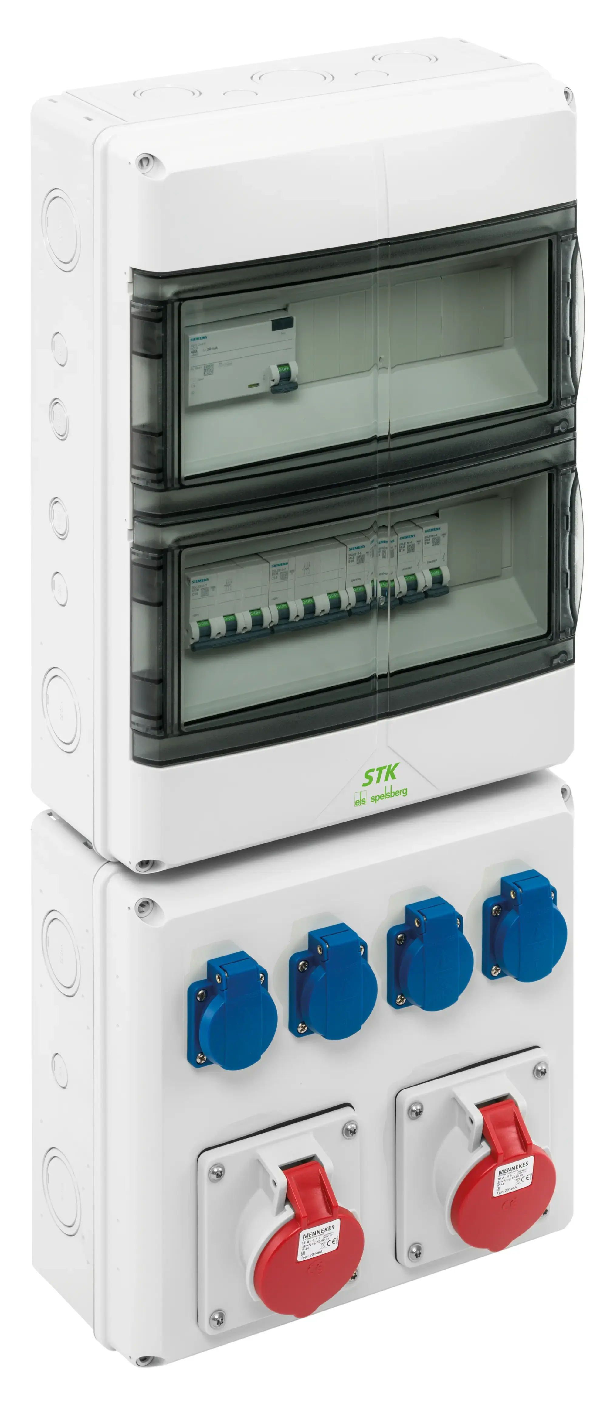 Spelsberg 73020201 Socket outlet combination, grey, Type of protection IP44, 28 TE, Impact strength IK08, Protection class II, Rated voltage 400V AC, Halogen free (img_001)