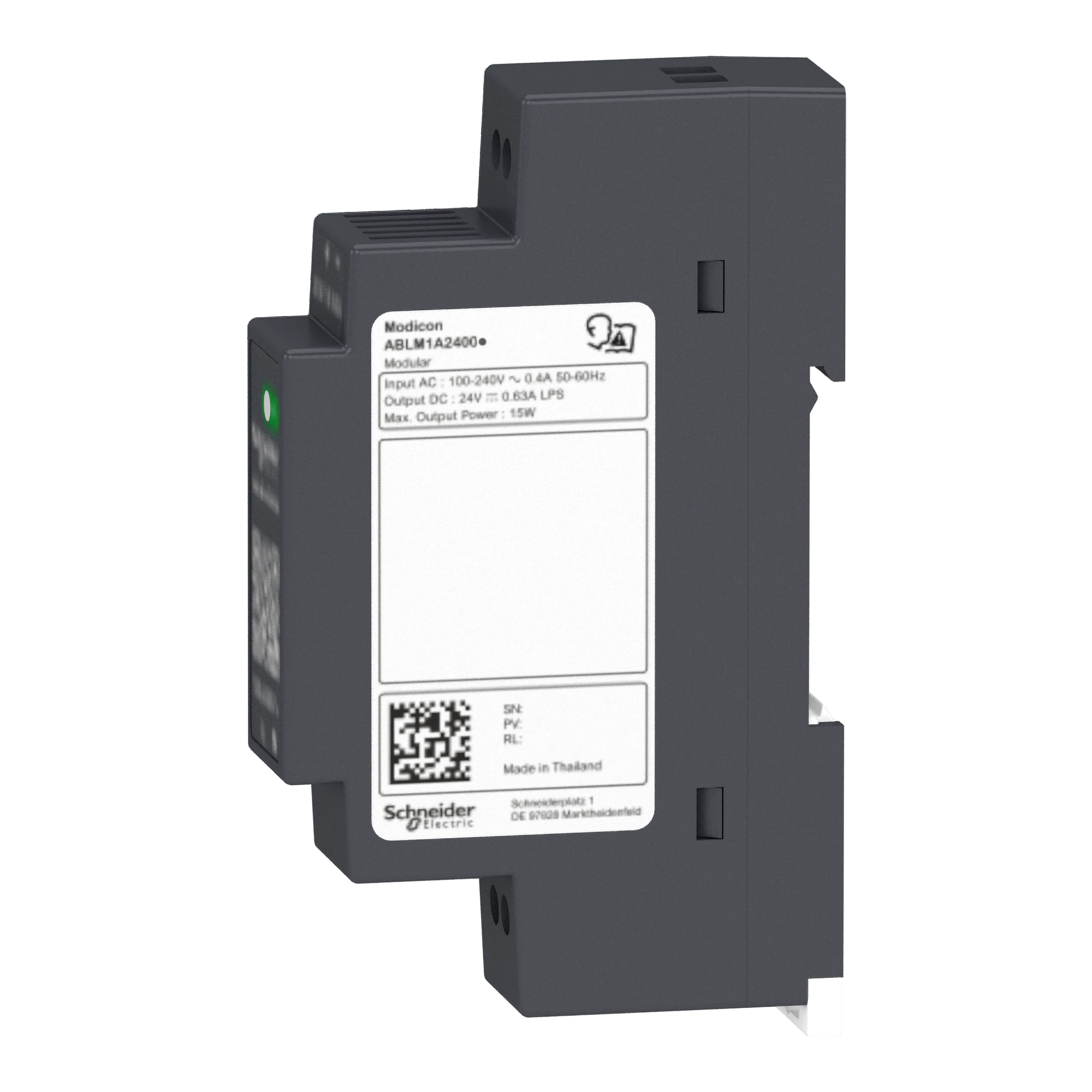 Schneider Electric ABLM1A24006 Power Supply, Modicon ABLM, Modular, Switched, Single-phase, 100-240V AC, 24V DC, 0.6A, 15W (img_005) Schneider Electric ABLM1A24006 Power Supply, Modicon ABLM, Modular, Switched, Single-phase, 100-240V AC, 24V DC, 0.6A, 15W (img_005)