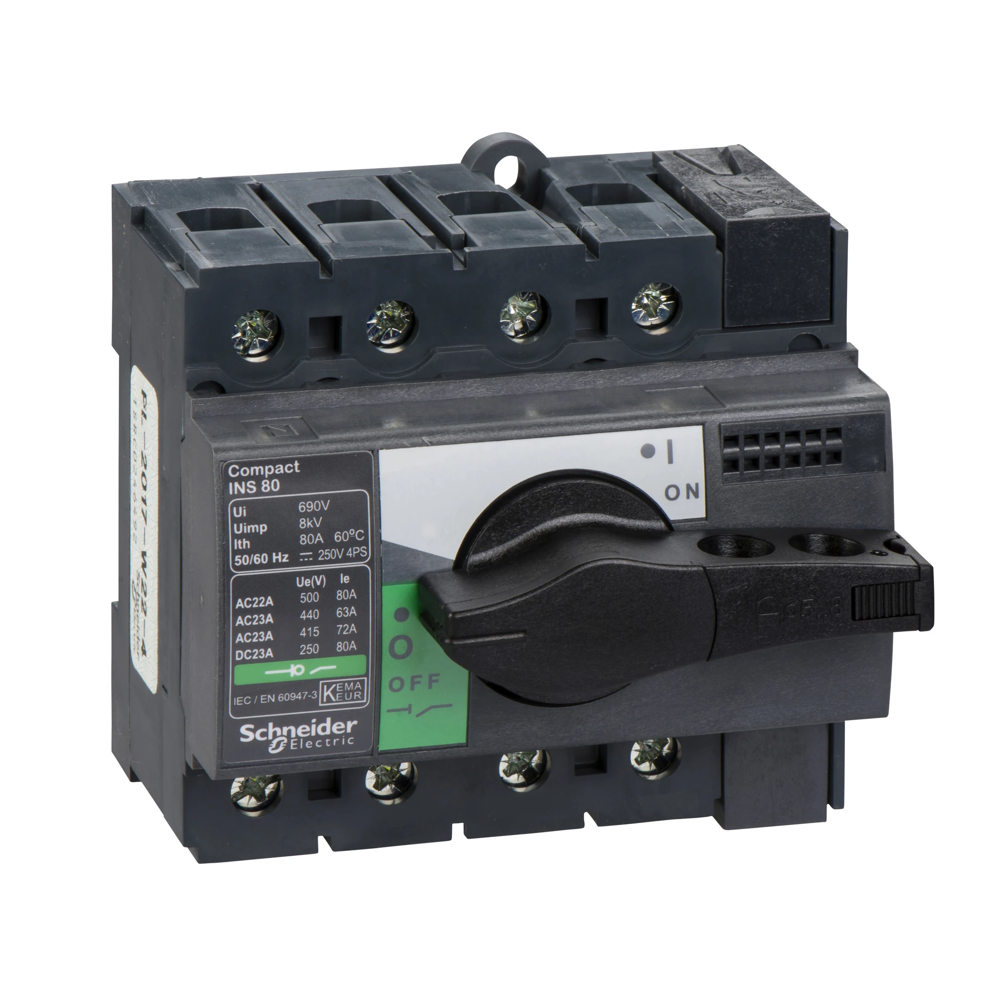 Schneider Electric 28905 Load disconnect switch INS80, 4P, 80A/690V AC/250V DC, rotary drive black (img_001)