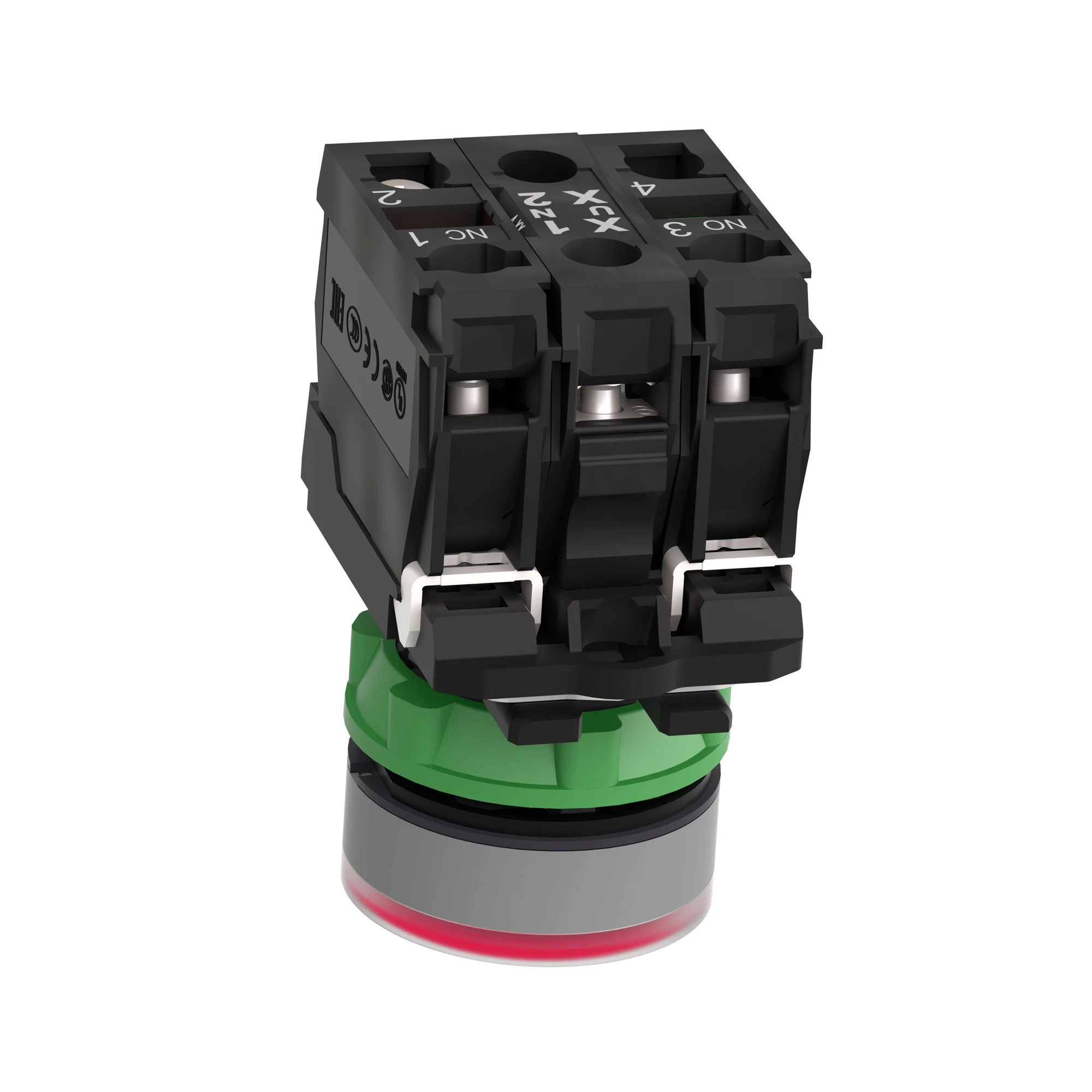 Schneider Electric XB5AW34B5C0 Illuminated Push Button, Harmony XB5, Plastic, light gray, red, 22mm, universal LED, smooth dome, 1NC + 1NO, 24V ACDC (img_008)