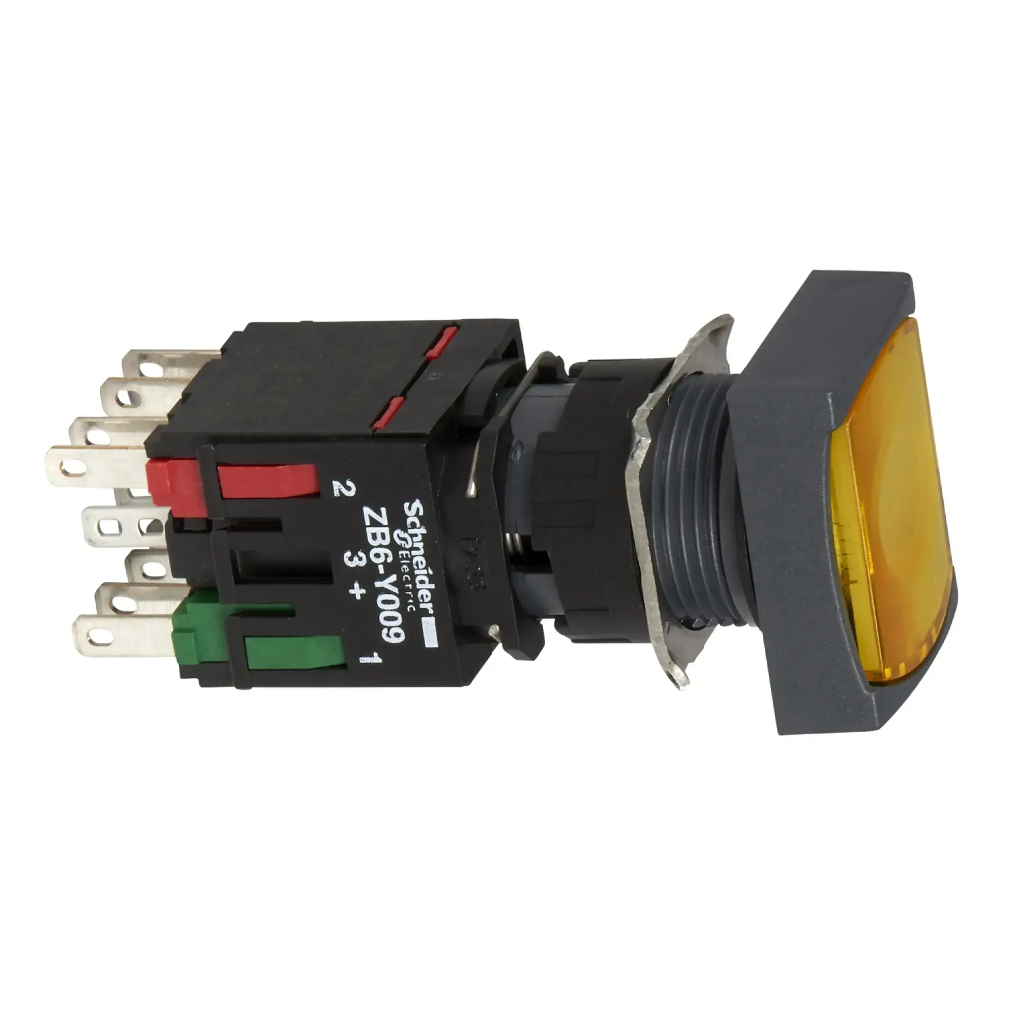 Schneider Electric XB6DW5B5B Illuminated push-button, yellow, rectangular complete unit Ø16, flat w/o detent 1NC+1NO 12-24V (img_002)