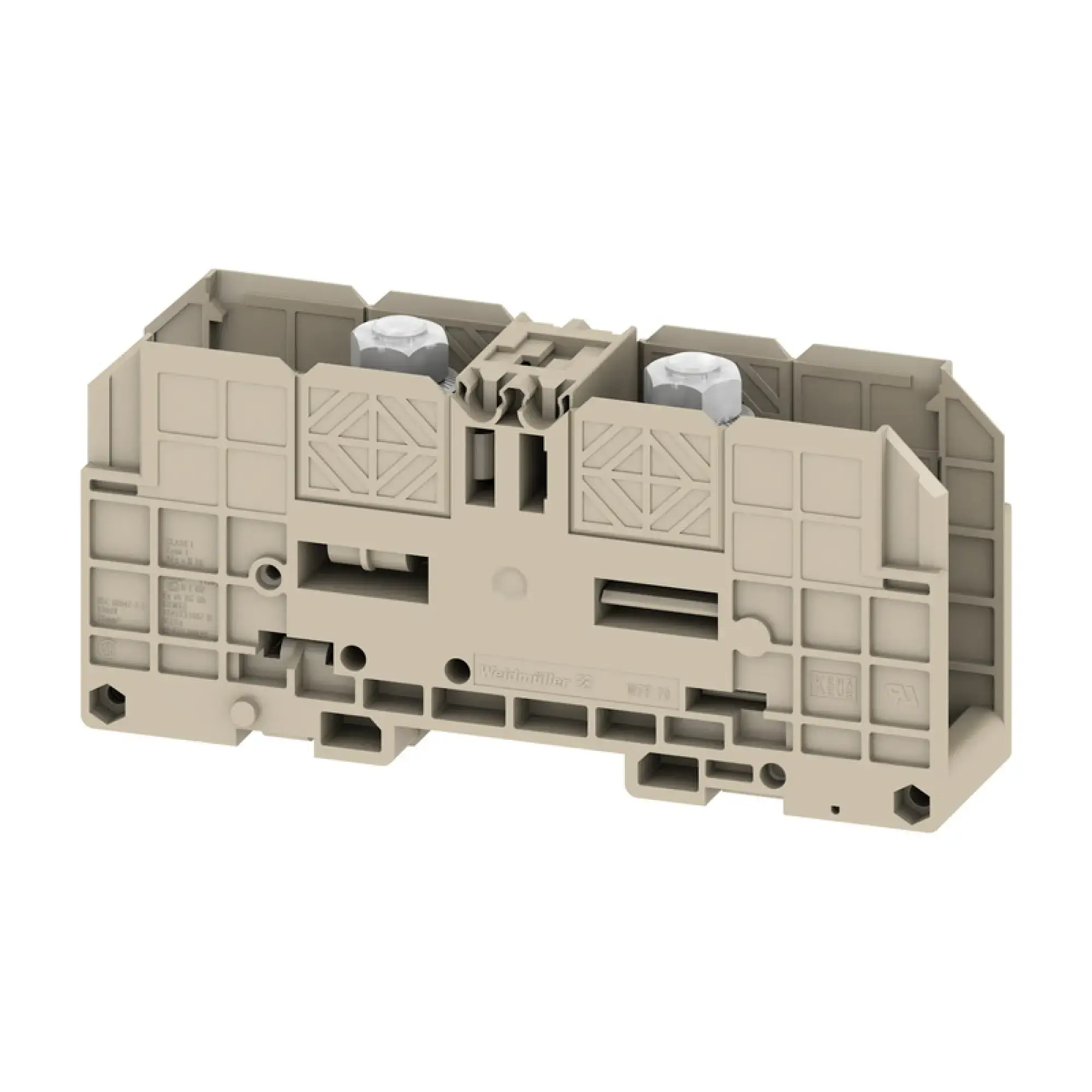 Weidmüller 1028400000 Stud terminal, Threaded stud connection, dark beige, 70 mm², 192 A, 1000 V, Number of connections: 2, Number of levels: 1, TS 35, V-0, Wemid (img_001)