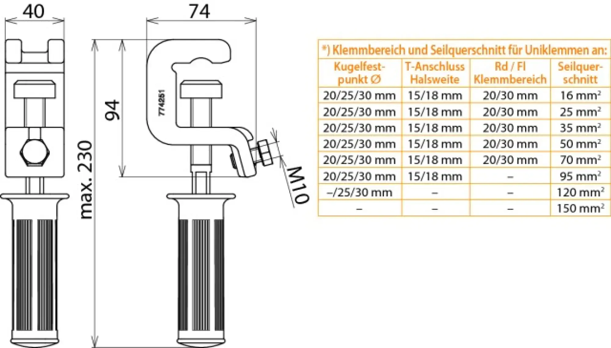 Dehn 774251 Universal clamp with insulated handle f. Fl/Rd -30mm and fixed ball points D 25mm DB Mat. No. 157537 Z. No. 4 Ebgw 01.64 (img_002)