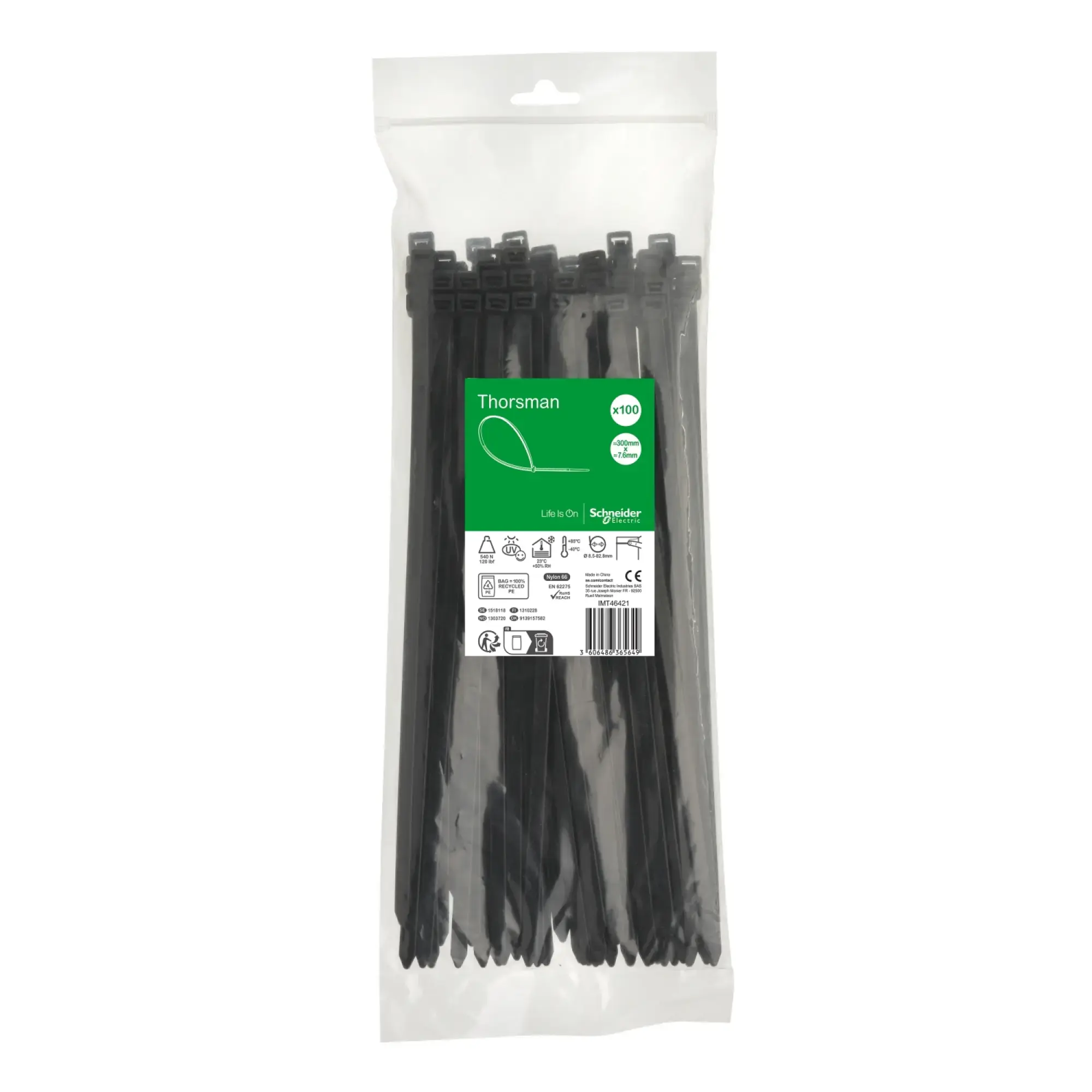 Schneider Electric IMT46421 Thorsman Cable Ties, Dimension: 300X7.6 mm, Pack of 100, Color black (img_002) Schneider Electric IMT46421 Thorsman Cable Ties, Dimension: 300X7.6 mm, Pack of 100, Color black (img_002)