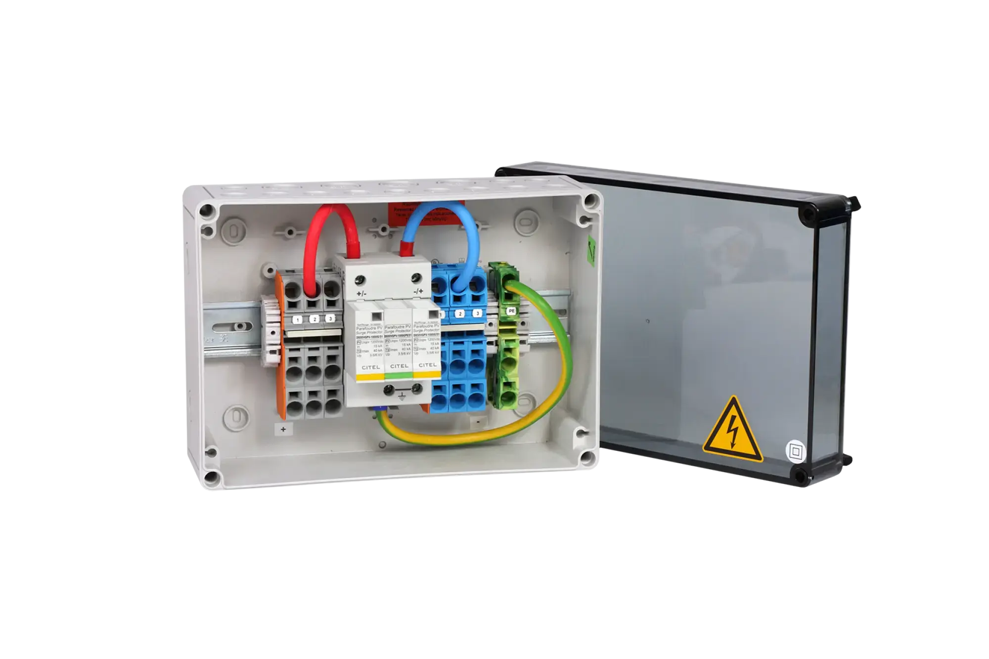 Citel 158107 Generatoranschlusskasten mit SPD Typ 2, 1200 VDC, 1-MPPT, 4 Strings (img_001) Citel 158107 Generatoranschlusskasten mit SPD Typ 2, 1200 VDC, 1-MPPT, 4 Strings (img_001)