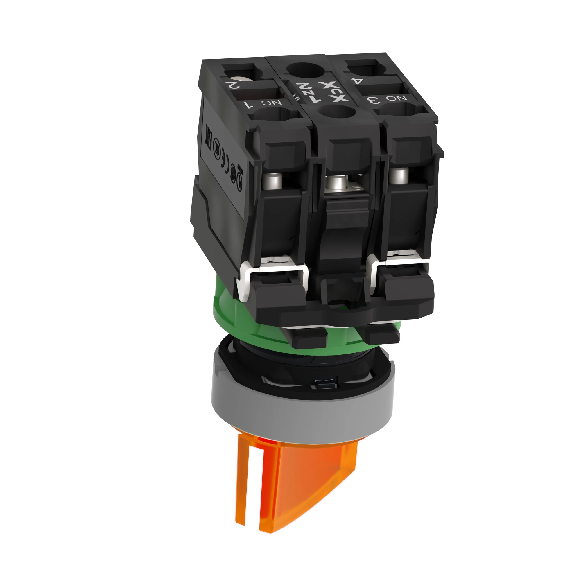 Schneider Electric XB5AK125G5C0 Illuminated selector switch, Harmony XB5, plastic, light grey, orange, 22mm, universal LED, 2 positions, 1NC + 1NO, 110-120V AC (img_007)