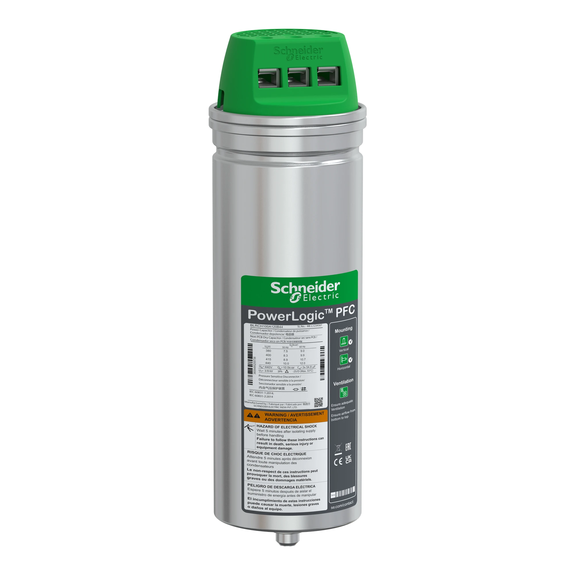 Schneider Electric BLRCH100A120B44 High-performance capacitor, PowerLogic PFC HD, 10/12kvar, 440V, 50/60Hz (img_001) Schneider Electric BLRCH100A120B44 High-performance capacitor, PowerLogic PFC HD, 10/12kvar, 440V, 50/60Hz (img_001)