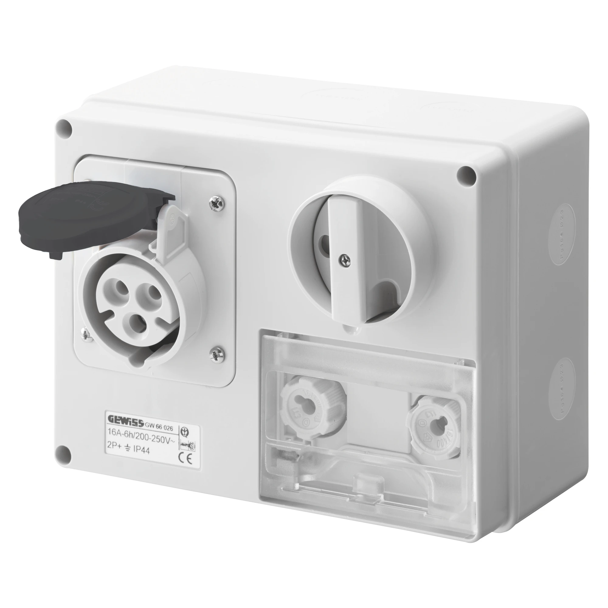 GEWISS GW66032 FIXED INTERLOCKED HORIZONTAL SOCKET-OUTLET - WITH BOTTOM - WITH FUSE-HOLDER BASE - 3P+E 16A 480-500V - 50/60HZ 7H CBF - IP44 (img_001)