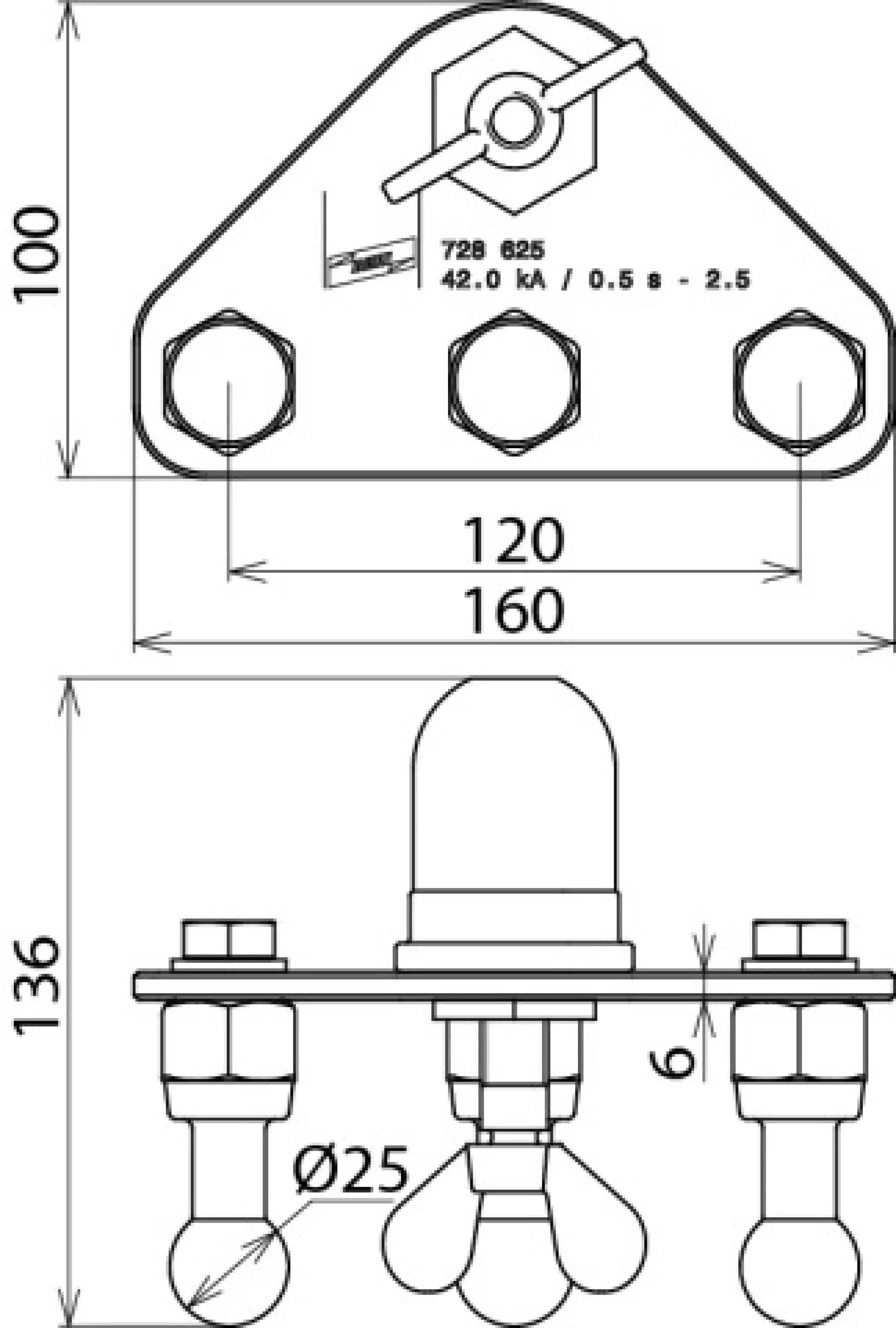 Dehn 728625 Earth connecting plate with ball head cap and 3 fixed ball points D 25mm (img_002)