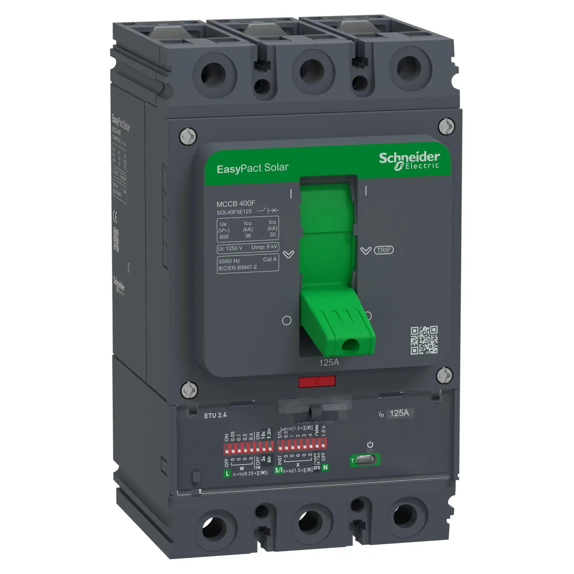Schneider Electric SOL40F3E125 Leistungsschalter EasyPact Solar MCCB 400, 3P, 36kA bei 800VAC, 125A Nennstrom, ETU elektronische Auslöseeinheit (img_001) Schneider Electric SOL40F3E125 Leistungsschalter EasyPact Solar MCCB 400, 3P, 36kA bei 800VAC, 125A Nennstrom, ETU elektronische Auslöseeinheit (img_001)