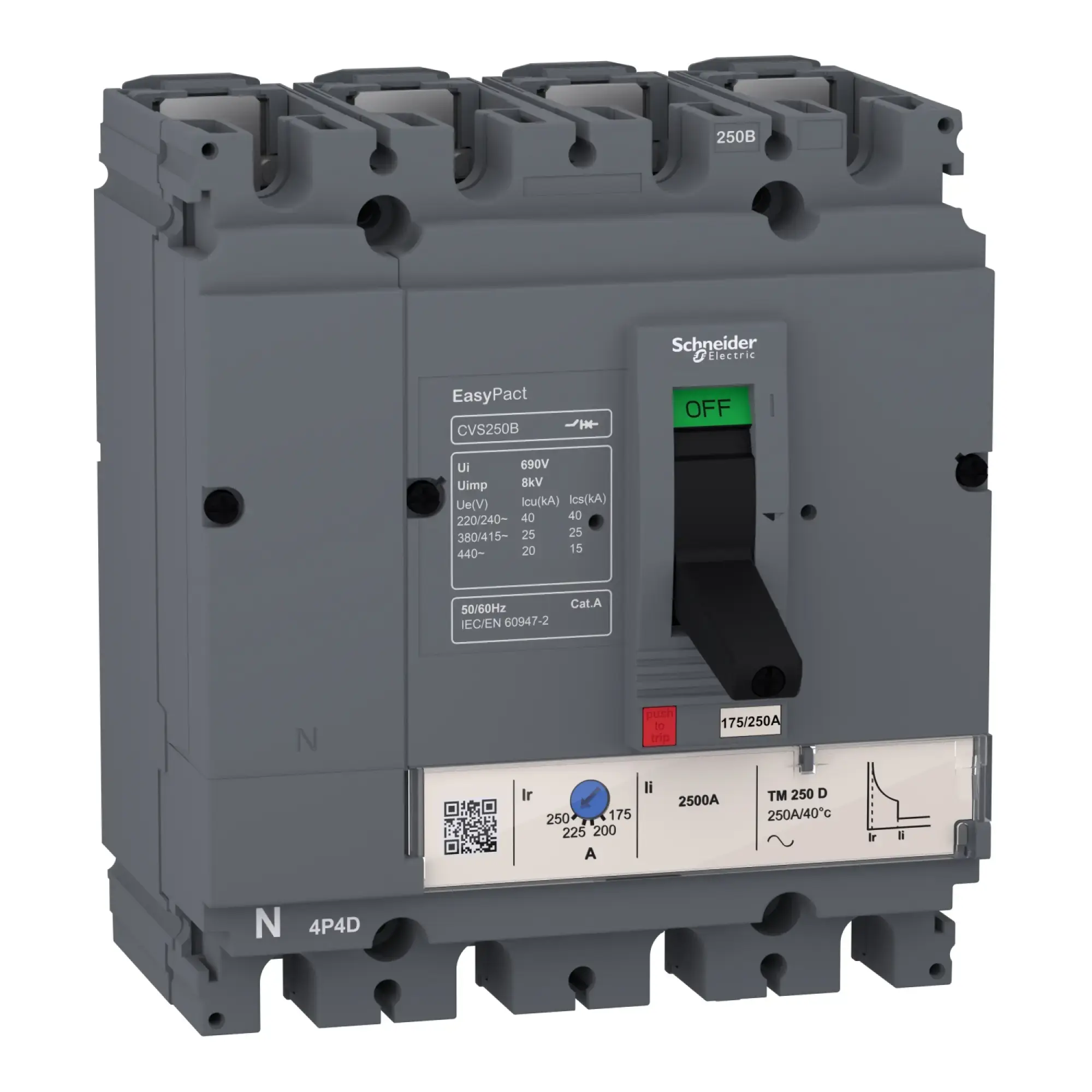 Schneider Electric LV516312 EasyPact CVS160B Leistungsschalter, 25 kA bei 415 VAC, 4P 3d, TM-D 125 A Auslöser (img_002)