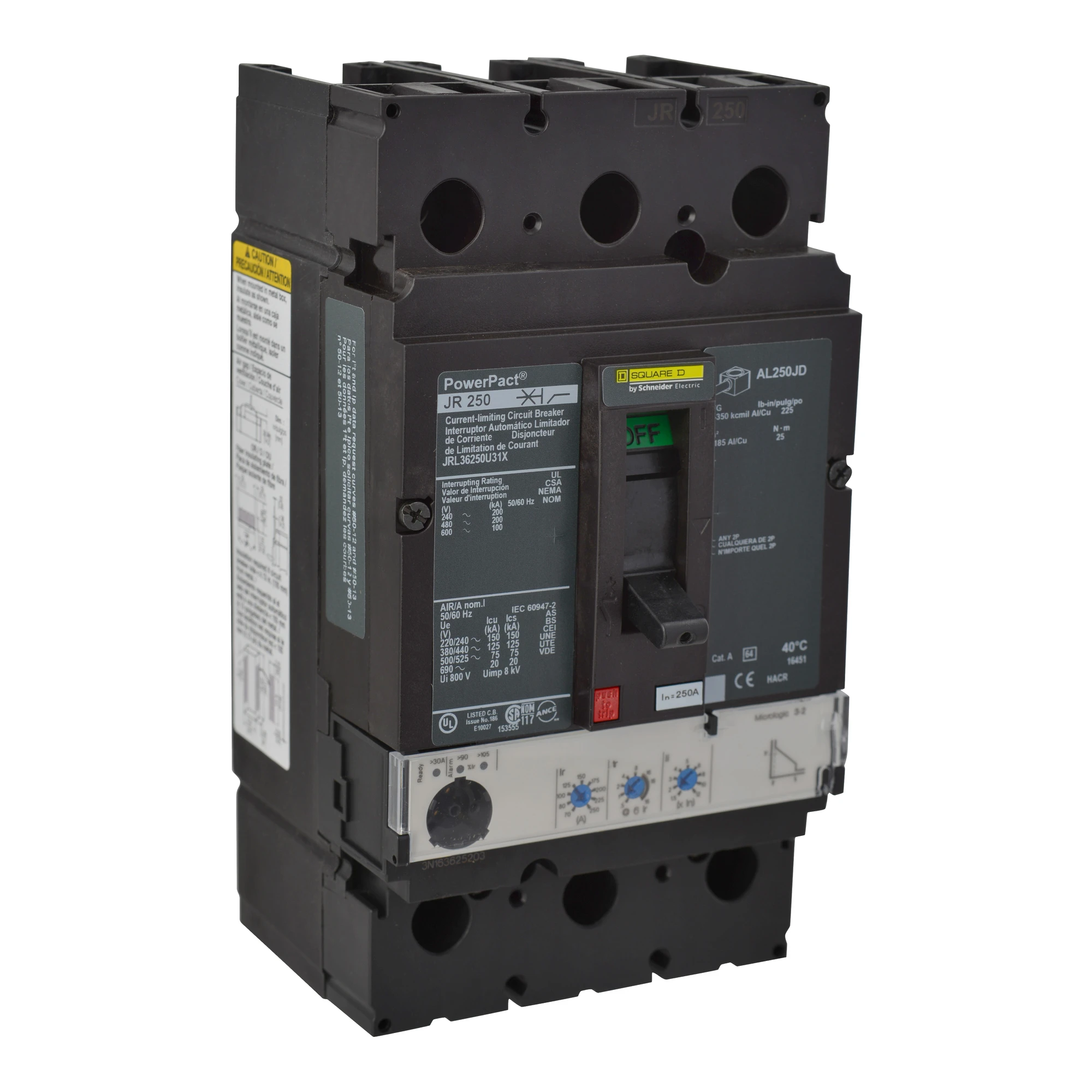 Schneider Electric JRL36250CU31X Compact Power Circuit Breaker PowerPacT J, with Micrologic 3.2, 250A, 3P, 14kA/600V AC (img_001) Schneider Electric JRL36250CU31X Compact Power Circuit Breaker PowerPacT J, with Micrologic 3.2, 250A, 3P, 14kA/600V AC (img_001)
