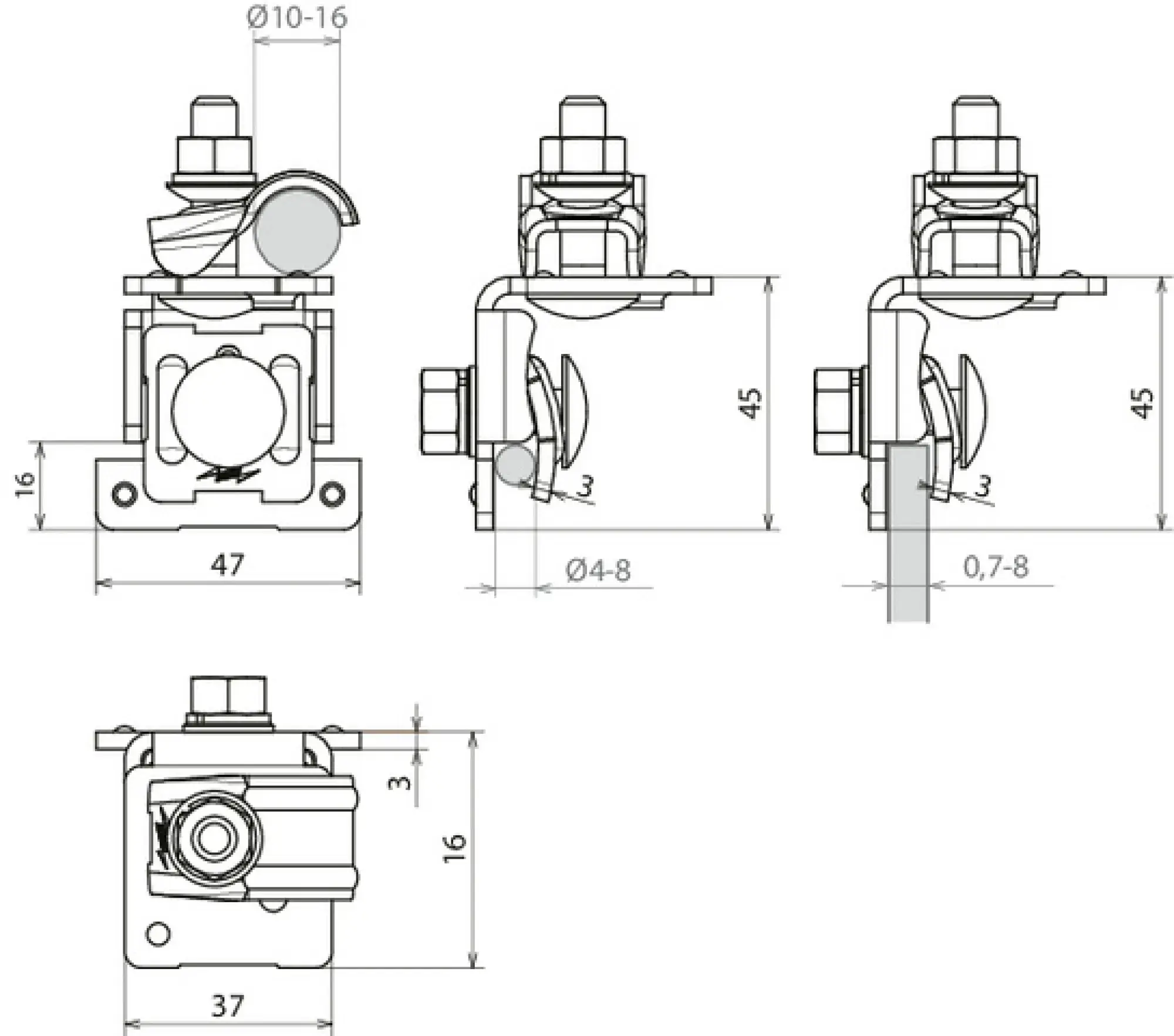 Dehn 419750 Cond. holder HDG St cl. range 4-8mm w. DEHNquick f. sh.-cir. wire Rd16mm o. g. (img_002)
