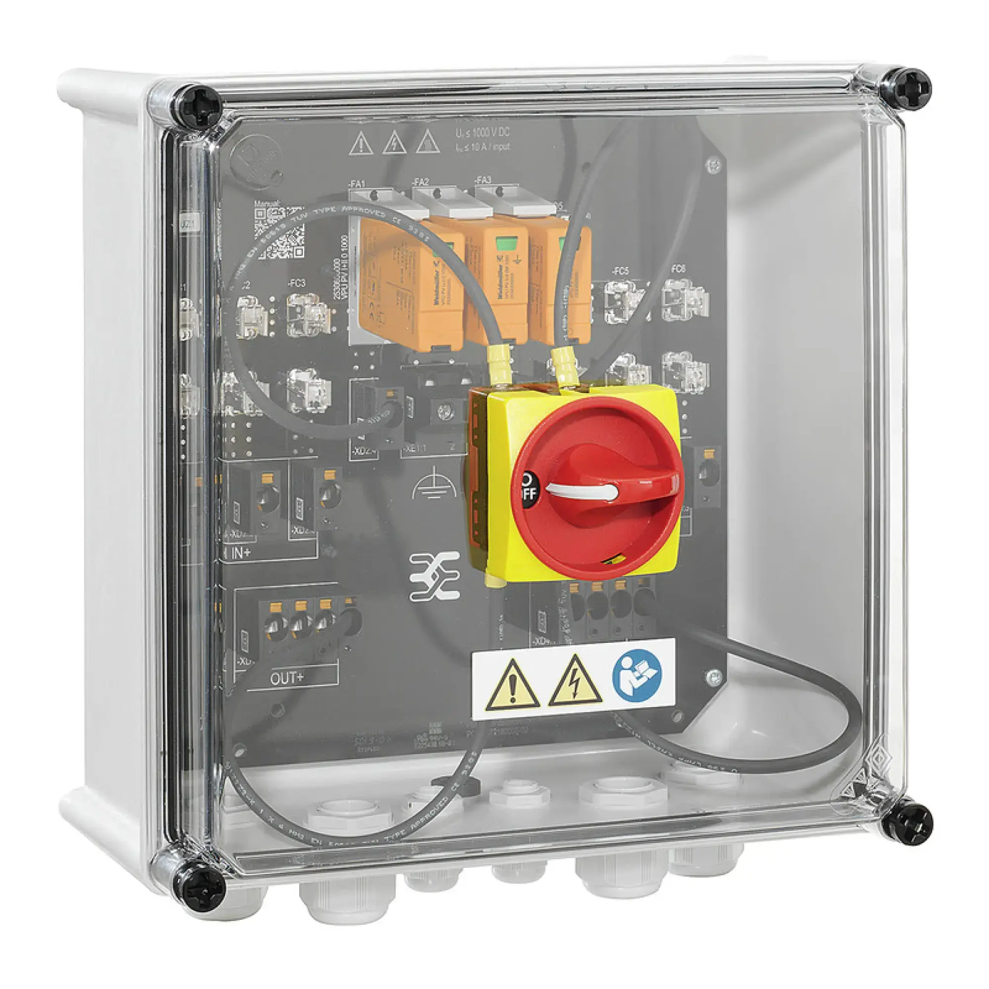 Weidmüller 2683050000 Combiner Box (Photovoltaik), 1000 V, 1 MPP, 3 Inputs / 3 Outputs per MPP, With fuse holder, Surge protection I / II, Switch disconnector, Cable gland (img_001) Weidmüller 2683050000 Combiner Box (Photovoltaik), 1000 V, 1 MPP, 3 Inputs / 3 Outputs per MPP, With fuse holder, Surge protection I / II, Switch disconnector, Cable gland (img_001)