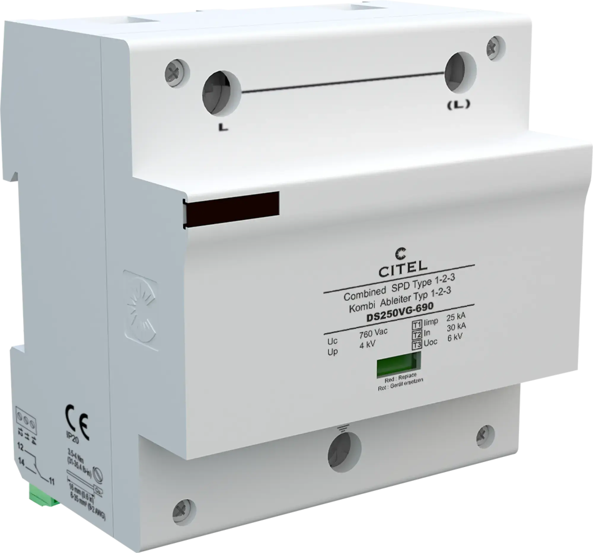 Citel 63162 Kombi-Ableiter 1-polig Typ 1+2+3 (B+C+D) für 690 V zum Einsatz in der NSHV (img_001) Citel 63162 Kombi-Ableiter 1-polig Typ 1+2+3 (B+C+D) für 690 V zum Einsatz in der NSHV (img_001)