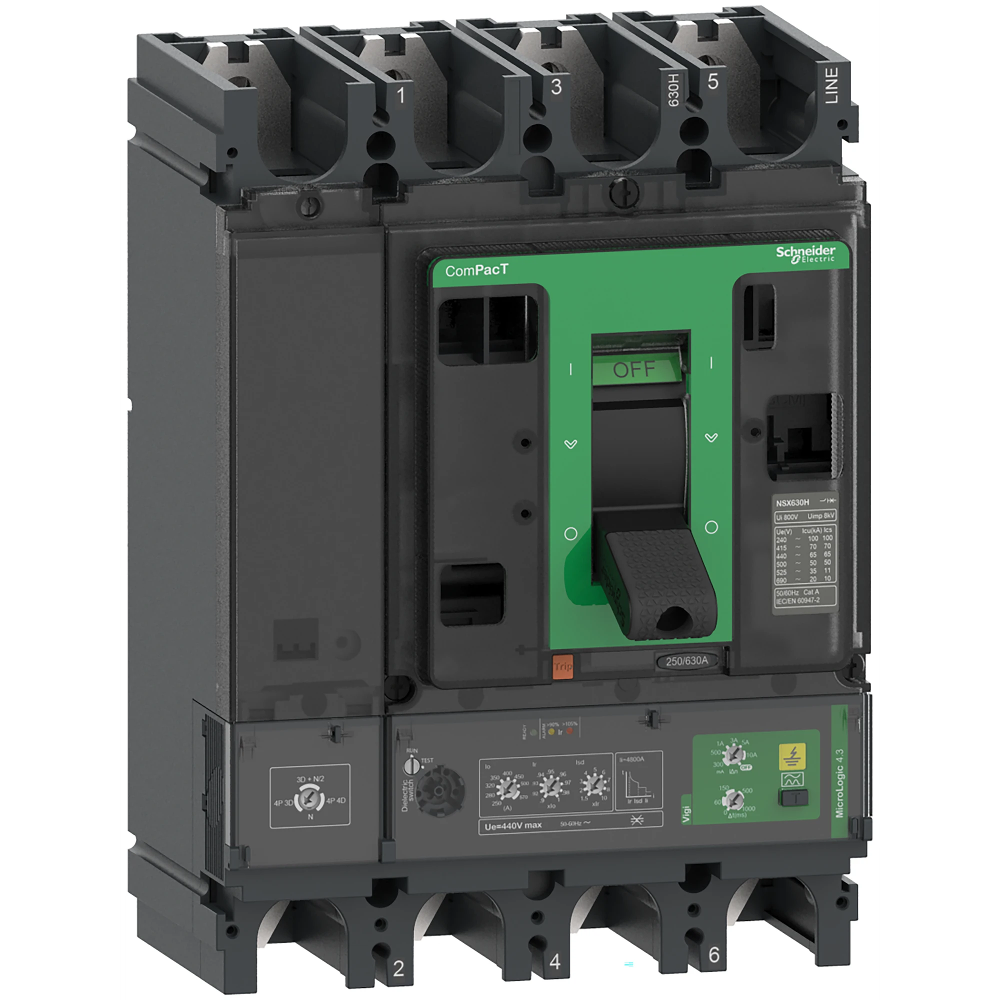 Schneider Electric C40N44V400 Compact Power Circuit Breaker ComPacT NSX400N with Micrologic 4.3 160-400A, 4P4D 50kA/415V AC (img_001)