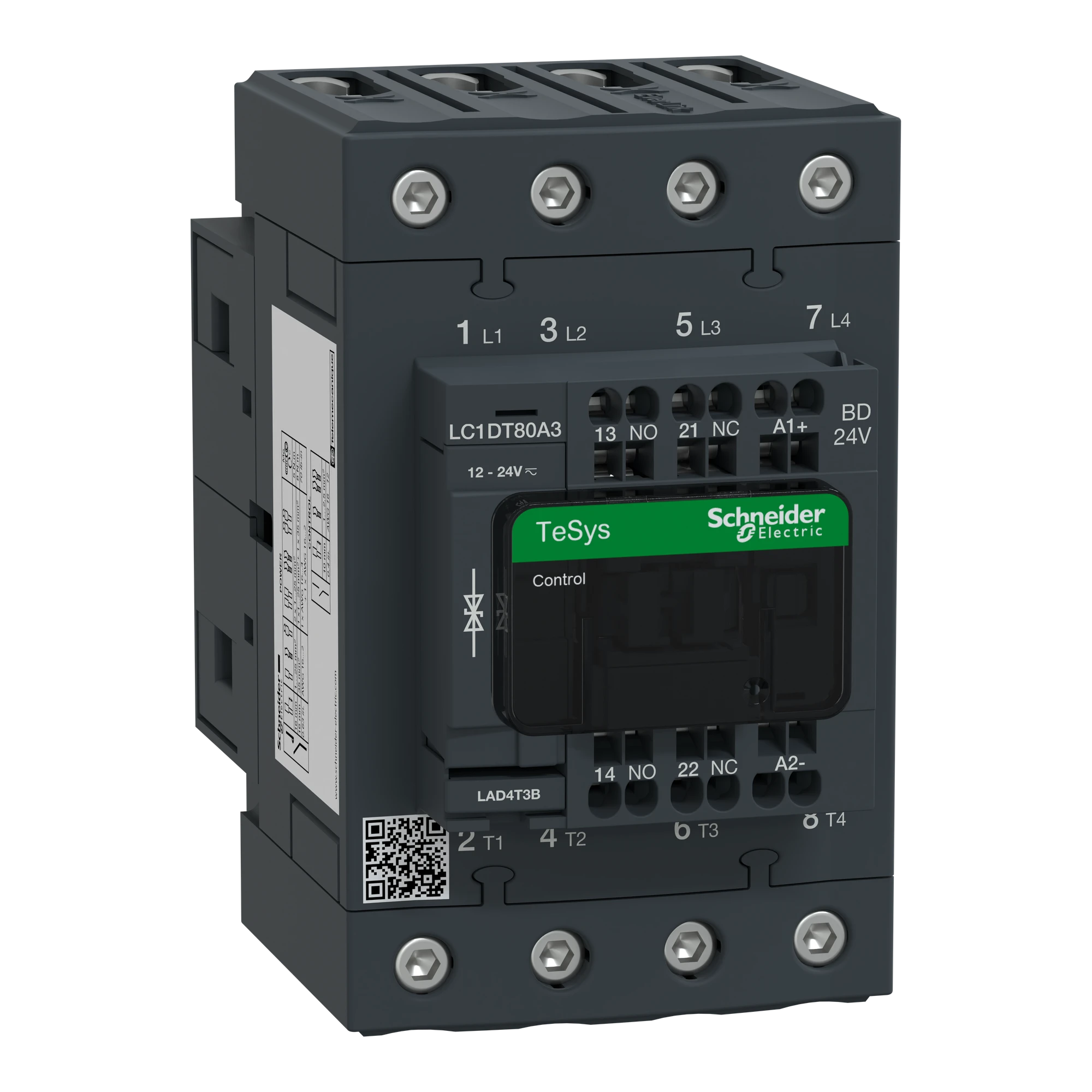Schneider Electric LC1DT80A3BD Power contactor, 4p+1NC+1NO, 80A/AC1, Coil 24V DC (img_001)