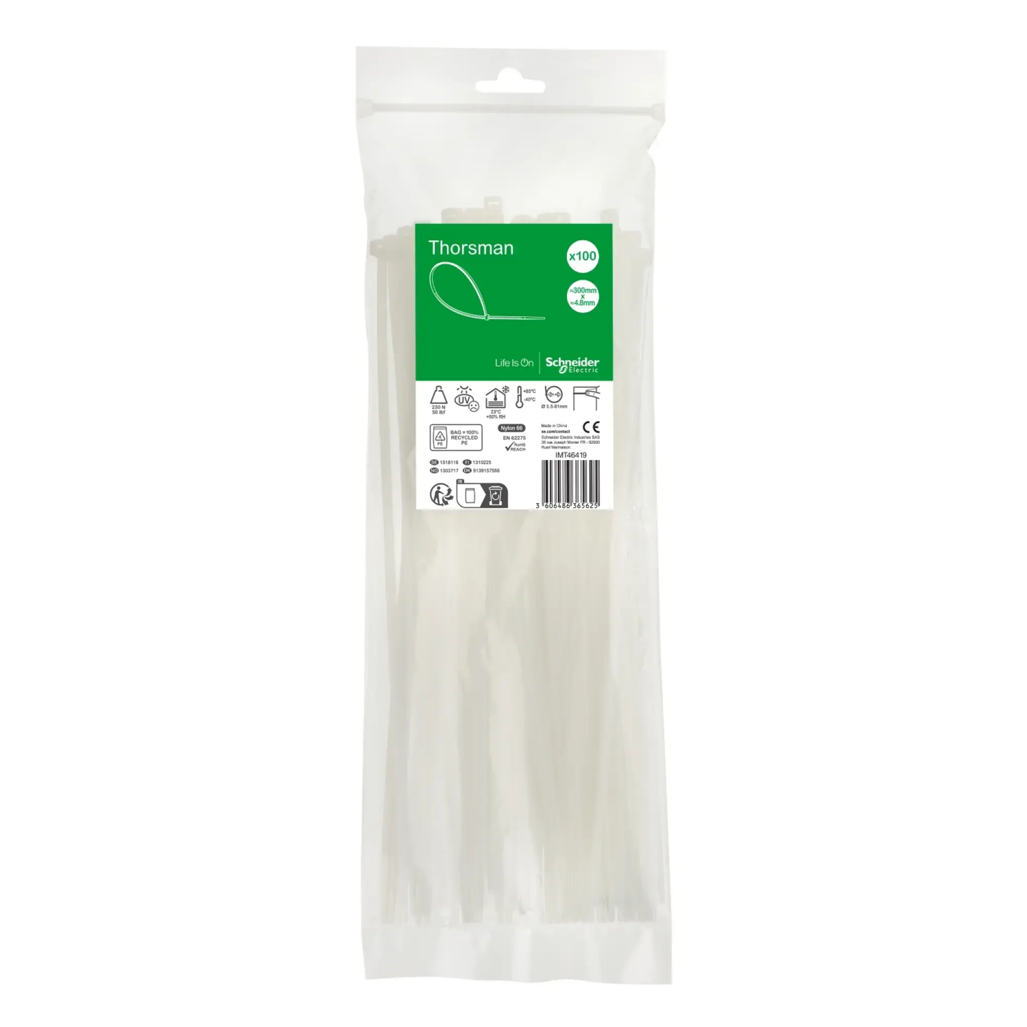 Schneider Electric IMT46419 Thorsman Cable Ties, Dimension: 300X4.8 mm, Pack of 100 Pieces Color: clear (img_002) Schneider Electric IMT46419 Thorsman Cable Ties, Dimension: 300X4.8 mm, Pack of 100 Pieces Color: clear (img_002)