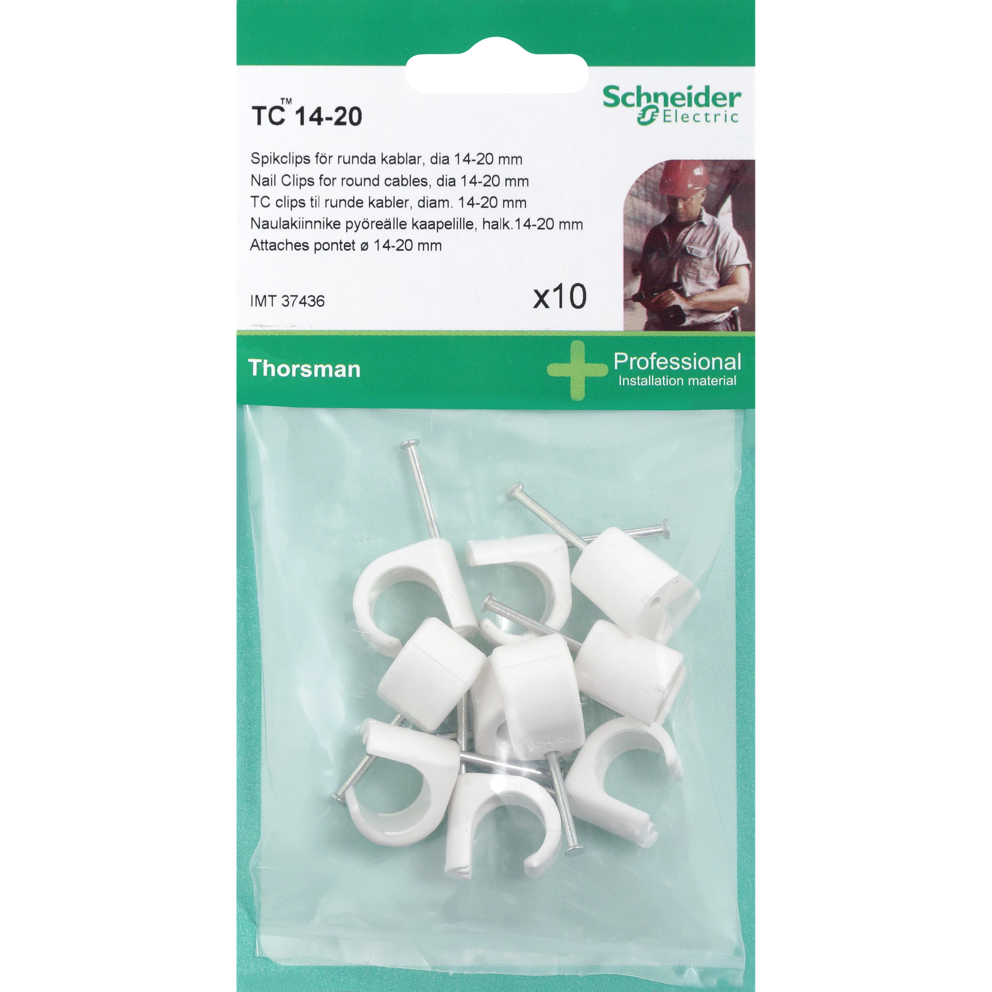 Schneider Electric IMT37436 Cable clip for round cables TC14-20 nail (2.0/35/18mm) white (pack of 10) (img_001) Schneider Electric IMT37436 Cable clip for round cables TC14-20 nail (2.0/35/18mm) white (pack of 10) (img_001)