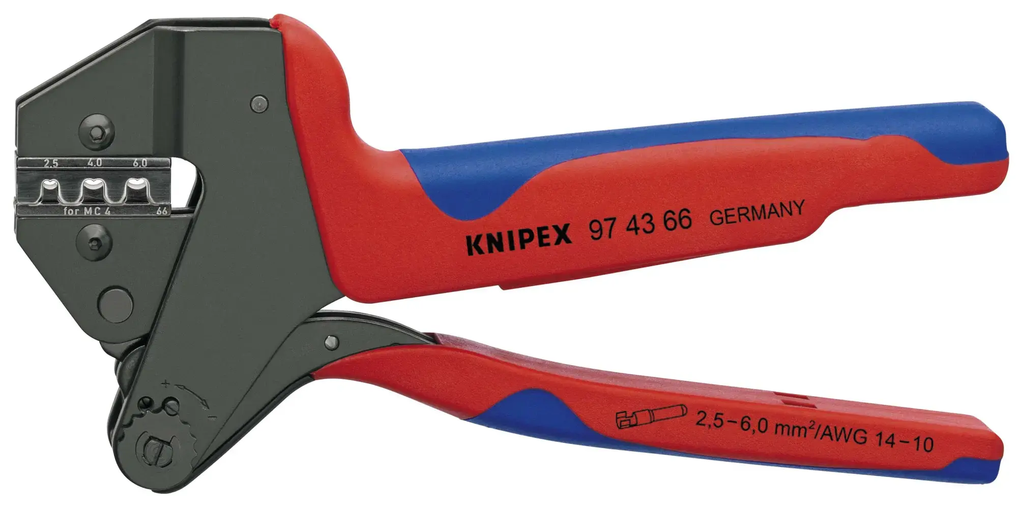 Knipex 97 43 66 Pince à sertir universelle MC4® & MC4® Evo 2 pour connecteurs MC4® et MC4® Evo 2 avec poignées multimatières brunie 200 mm (img_001)