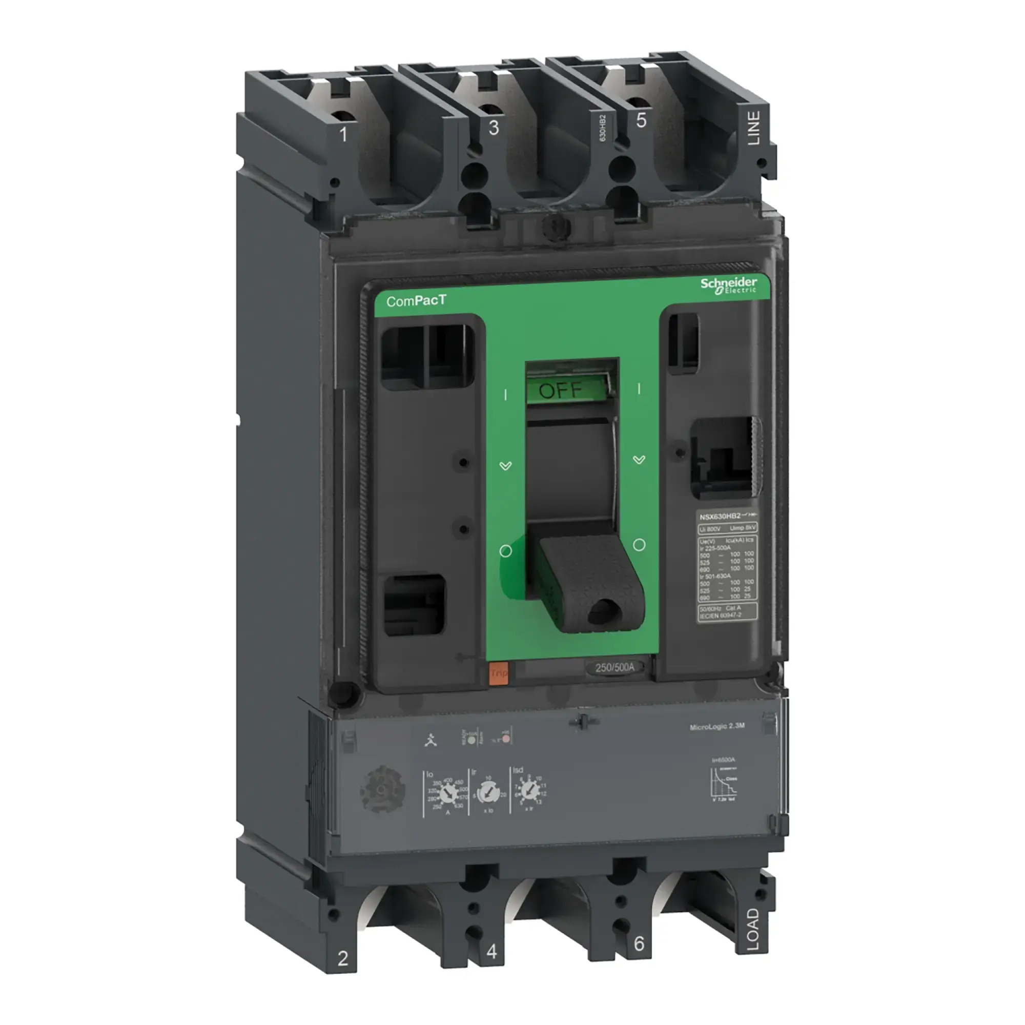 Schneider Electric C63V32M500 Compact circuit breaker ComPacT NSX630HB1 with Micrologic 2.3 M 3P3D 500 A, 75kA/690V AC (img_002)