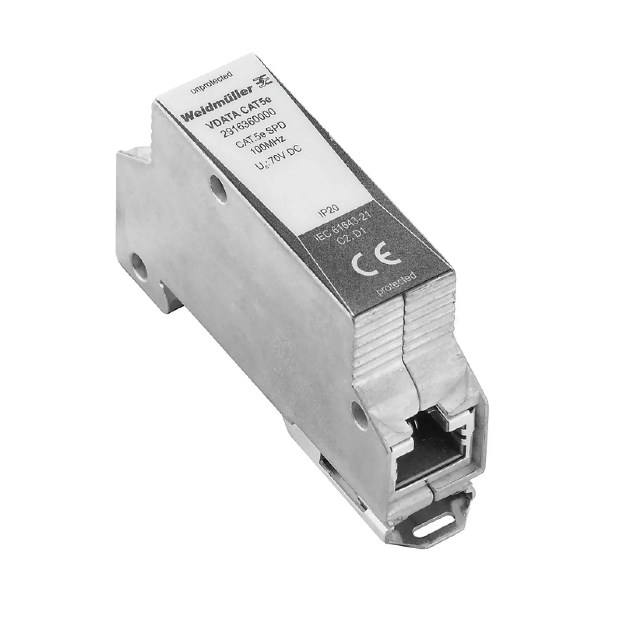 Weidmüller 2916360000 Surge voltage arrester (data networks/MCR-technology), 802.3 bt at Type 1, 802.3 bt at Type 2, 802.3 bt at Type 3, 802.3 bt at Type 4, Cat.5e, binary, (img_001)