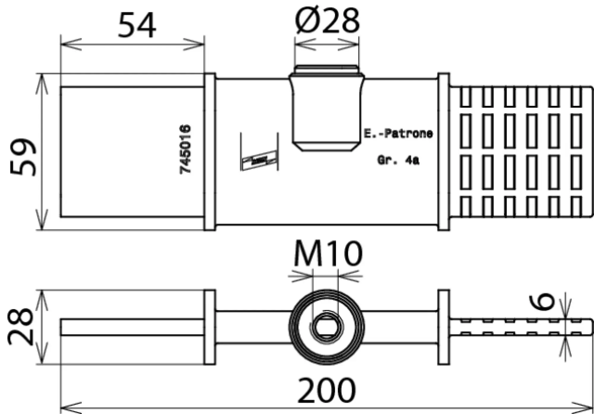 Dehn 745016 Earthing cartridge NH size 4a partly insulated w. M10 threaded bushing (img_002)
