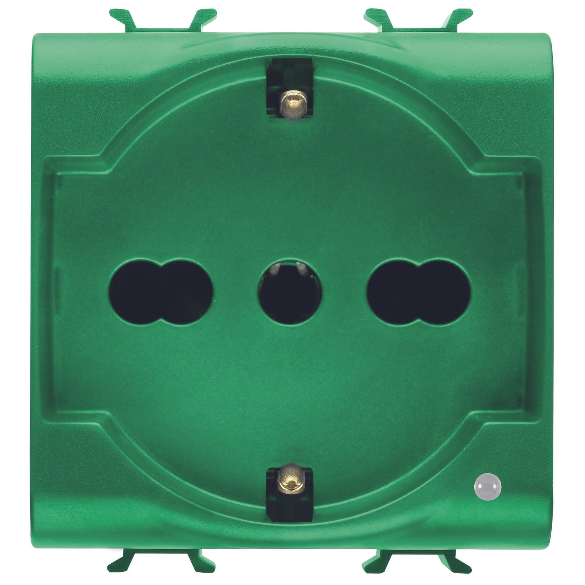 GEWISS GW10224 ITALIAN/GERMAN STANDARD SOCKET-OUTLET 250V ac - FOR DEDICATED LINES - 2P+E 16A DUAL AMPERAGE - P40 - 2 MODULES - GREEN - CHORUSMART (img_001)
