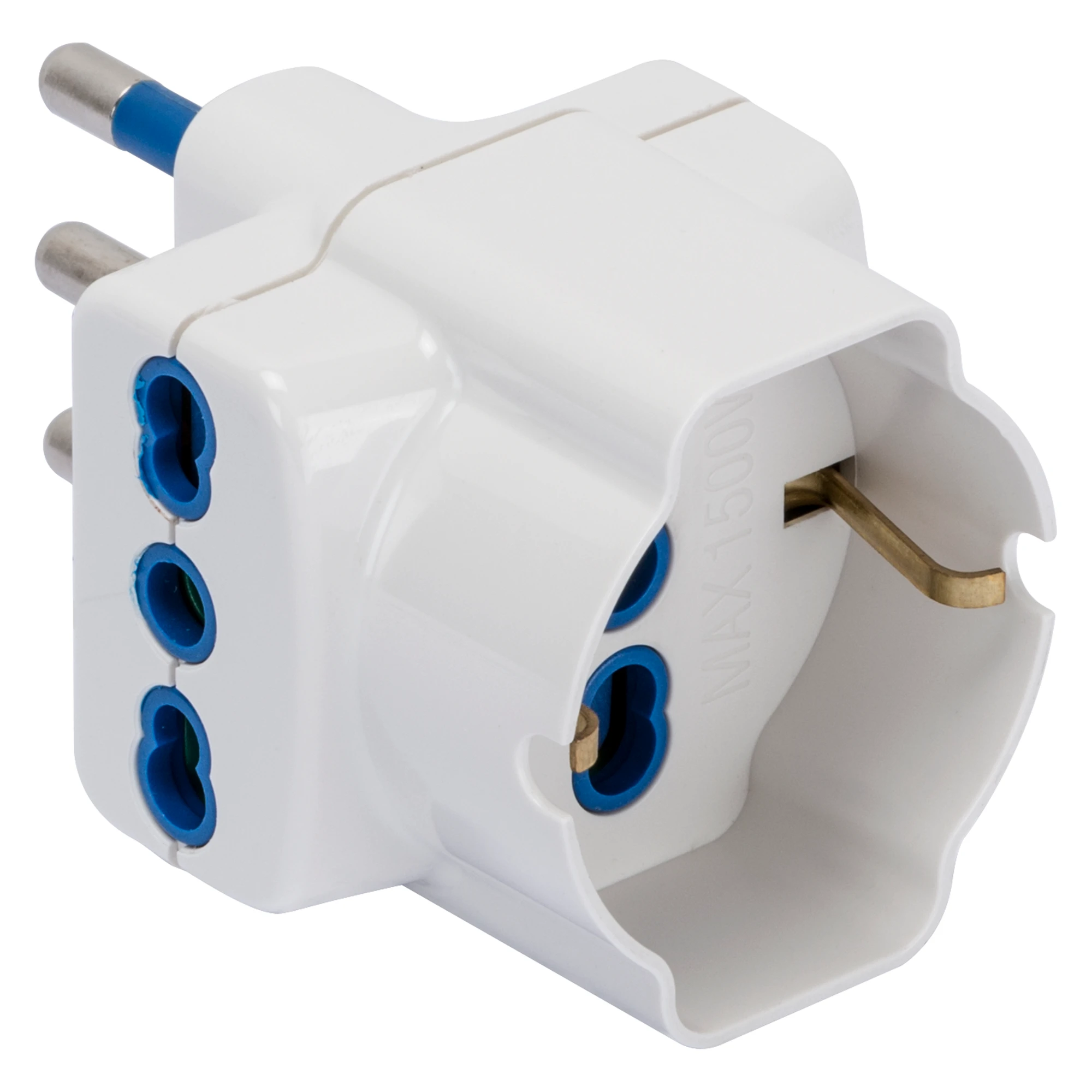 GEWISS GW28417 MULTIPLE ADAPTOR - 2P+E 16A S17 - 2 OUTPUT ITALIAN STANDARD 16A DUAL AMPERAGE - 1 OUTPUT ITALIAN/GERMAN STANDARD 16A DUAL AMPERAGE - BIANCO (img_001)