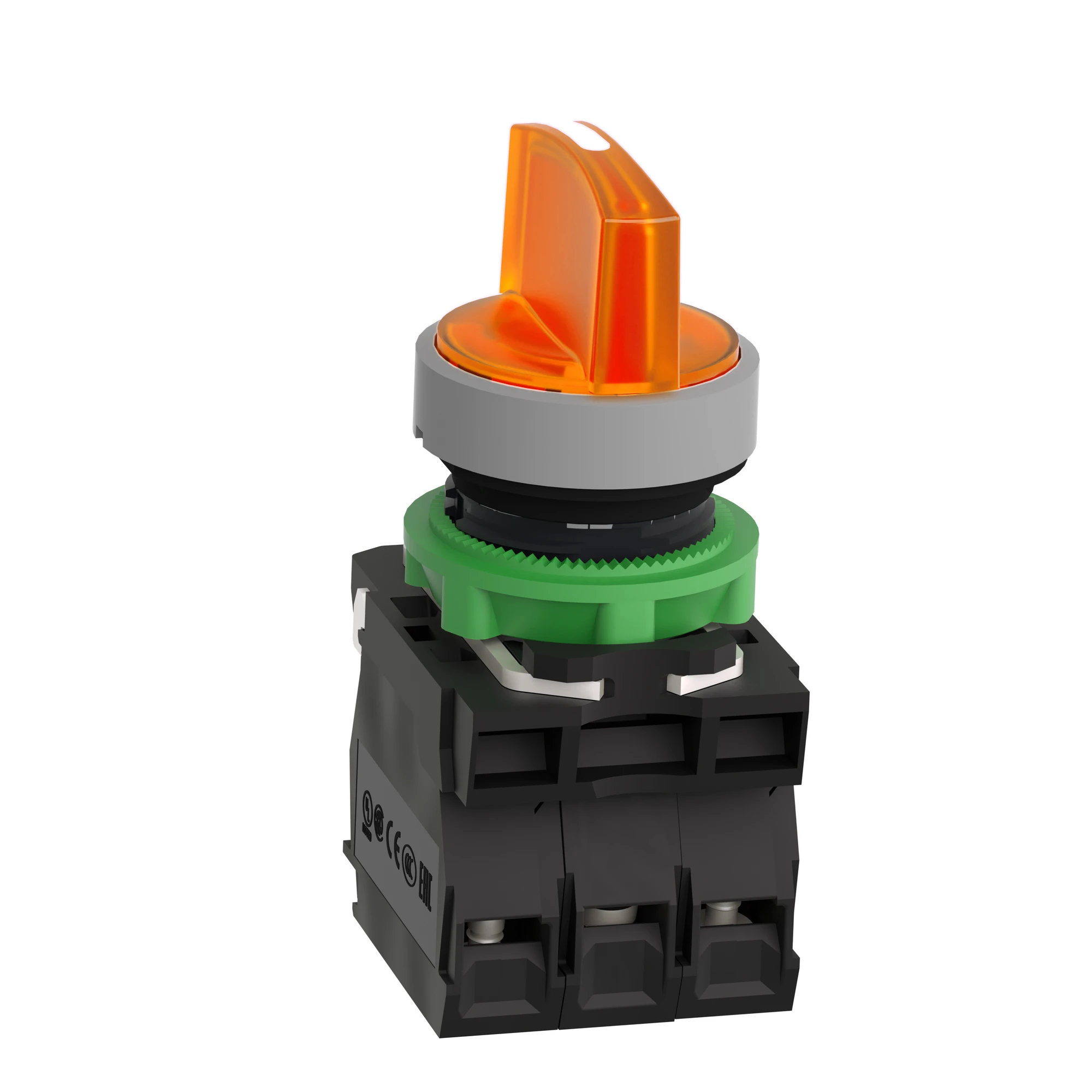 Schneider Electric XB5AK135B5C0 Illuminated selector switch, Harmony XB5, plastic, light grey, orange, 22mm, universal LED, 3 positions, 1NO + 1NC, 24V ACDC (img_006)