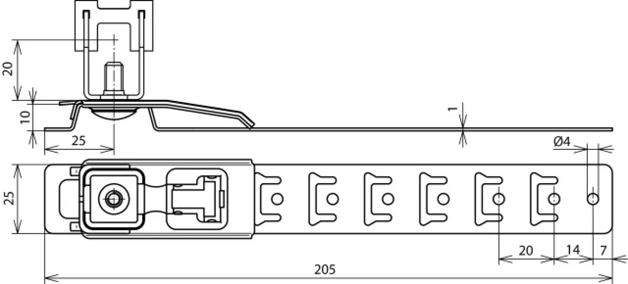 Dehn 206289 Roof conductor holder UNIgrip StSt H 20mm f. Rd 8mm w. clamp. part a. brace L 205mm (img_004)