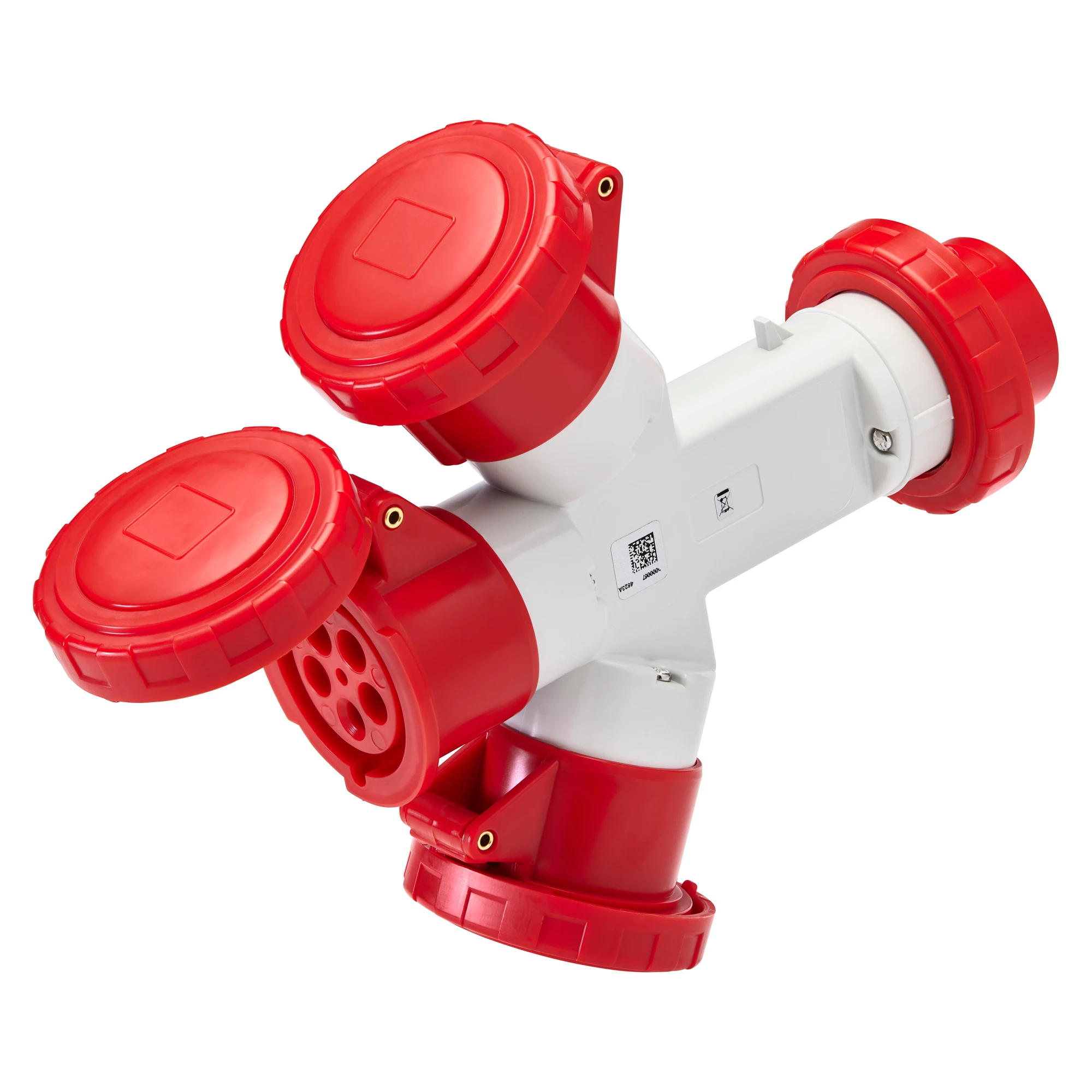 GEWISS GW64028 MULTIPLE SOCKET-COUPLERS 3 OUTPUTS IP67 - PLUG 16A - 2 SOCKET-OUTLETS 3P+N+E 400V 50/60HZ - RED - 6H (img_001)