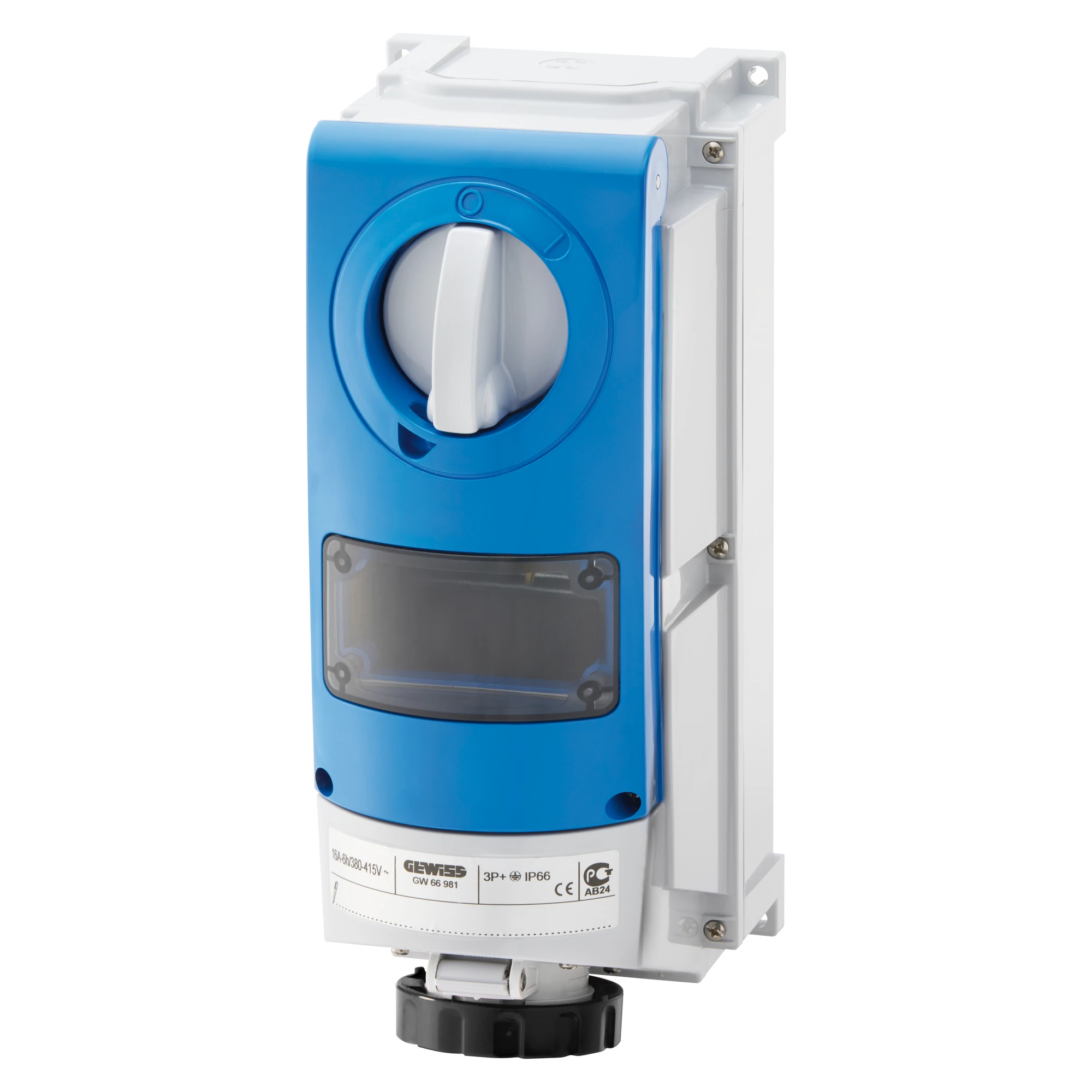 GEWISS GW66995 VERTICAL FIXED INTERLOCKED SOCKET OUTLET - WITH BOTTOM -FOR MOUNTING MODULAR DEVICES - FOR HEAVY-DUTY USE - 3P+N+E 32A 480-500V-50/60HZ 7H-IP66 (img_001)