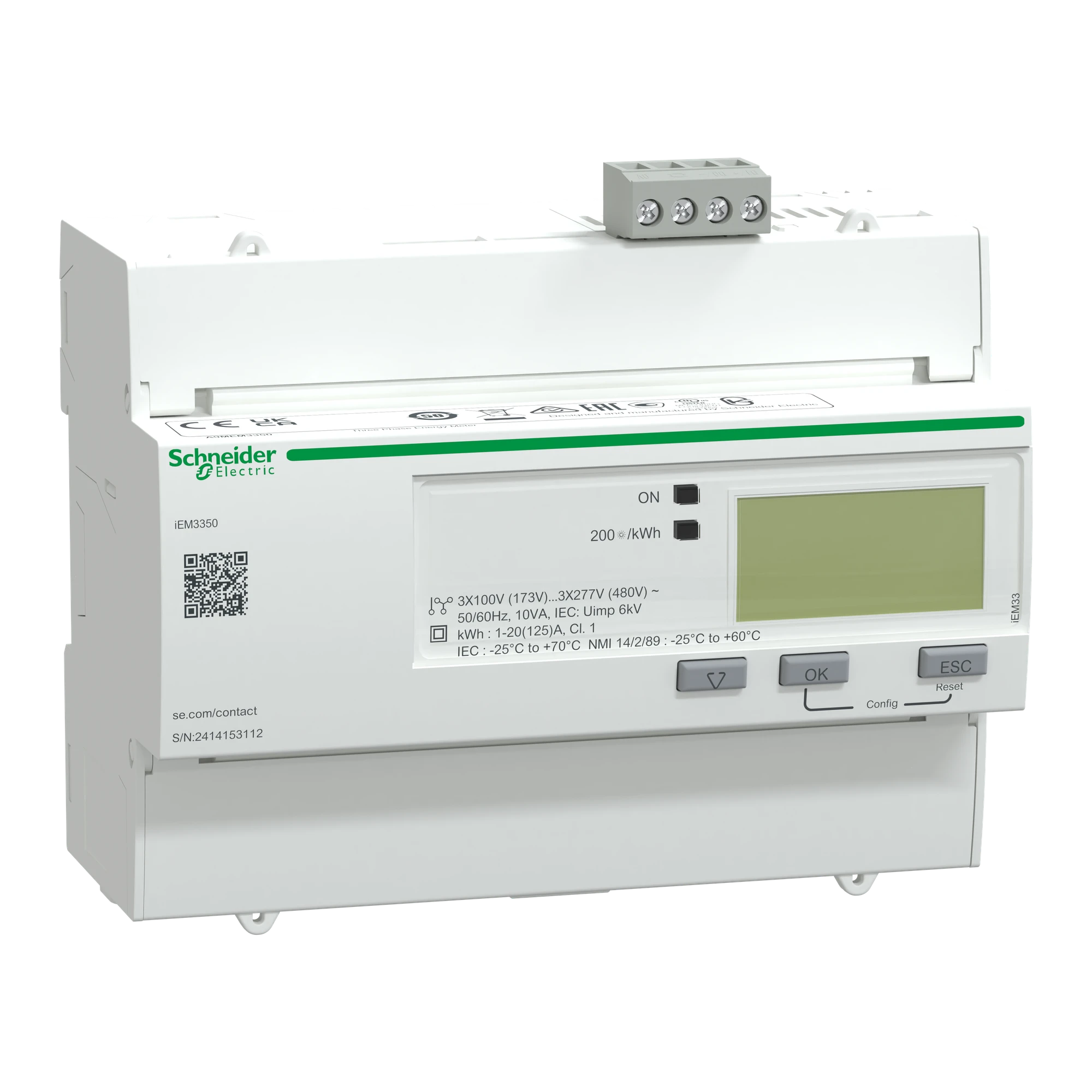 Schneider Electric A9MEM3350 IEM3350 energy meter, 3-phase, 125A, Modbus (img_001) Schneider Electric A9MEM3350 IEM3350 energy meter, 3-phase, 125A, Modbus (img_001)