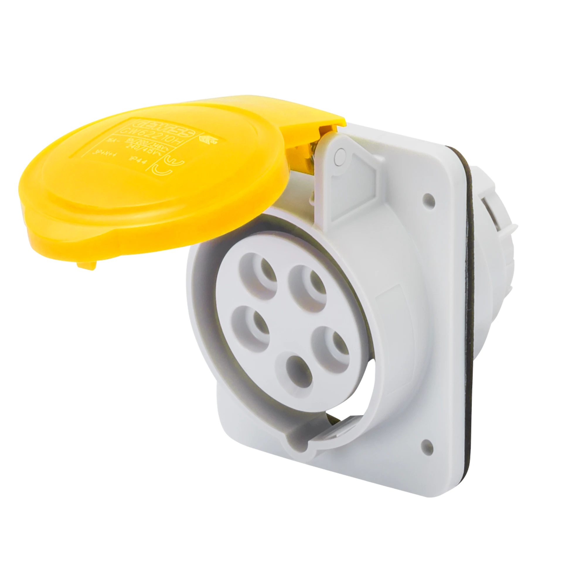 GEWISS GW62215H 10° ANGLED FLUSH-MOUNTING SOCKET-OUTLET HP - IP44/IP54 - 3P+N+E 32A 100-130V 50/60HZ - YELLOW - 4H - SCREW WIRING (img_001)