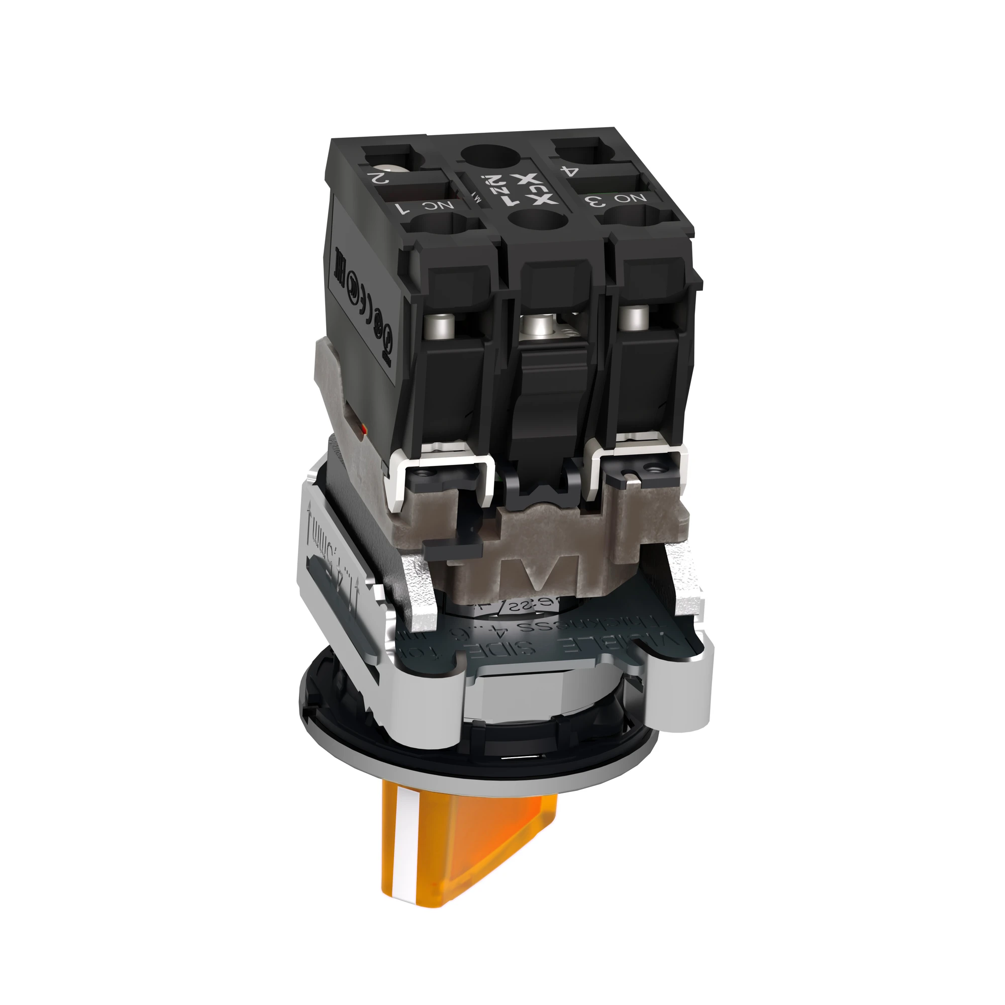 Schneider Electric XB4FK125M5 Illuminated selector switch, Harmony XB4F, metal, 30mm, orange, universal LED, 2 positions, 1NC+1NO, 230-240V AC (img_006)
