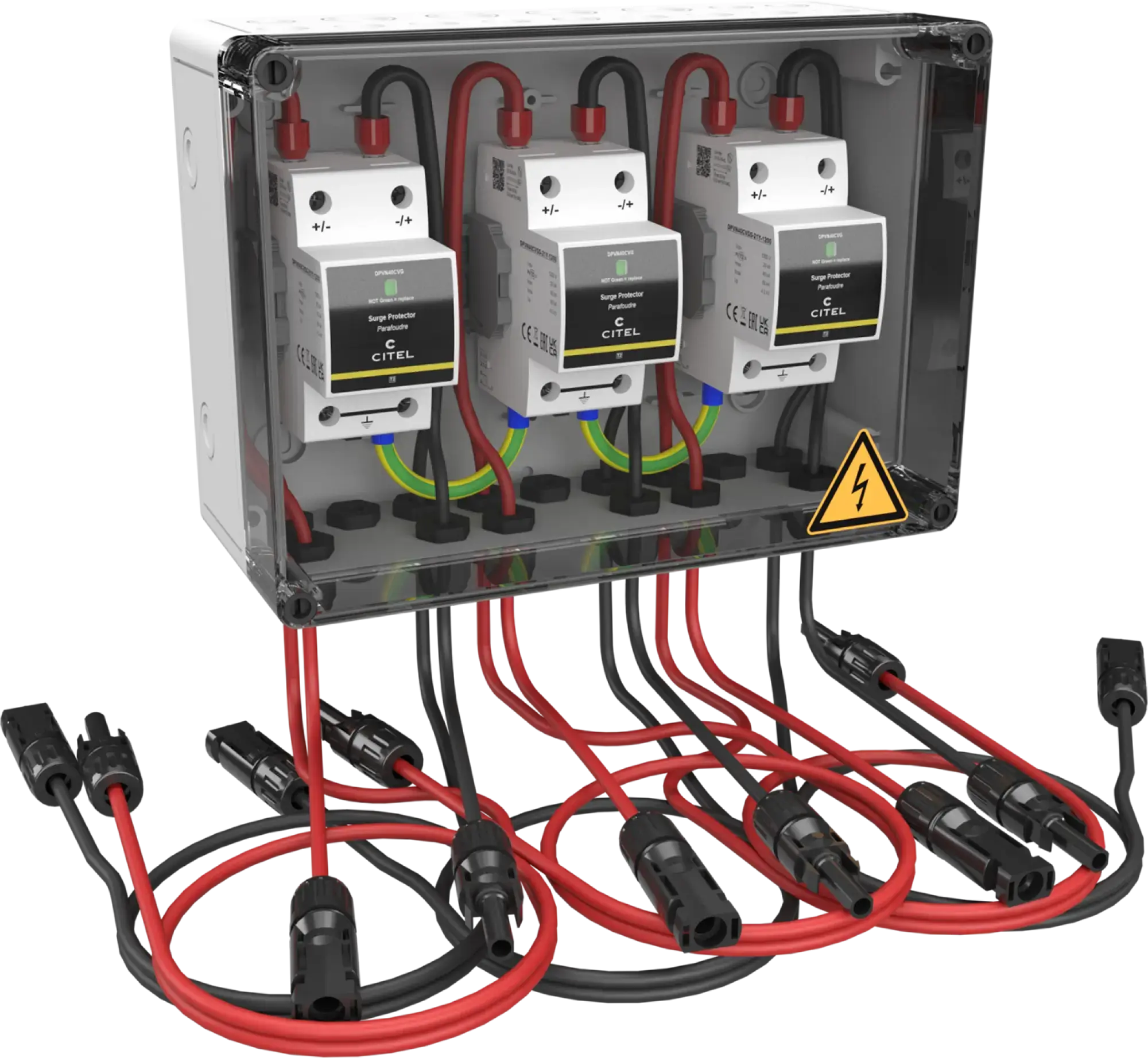 Citel 156973 Generatoranschlusskasten mit SPD Typ 2+3 bis 1200 VDC, 3-MPPT, 1 String MC4 (img_001) Citel 156973 Generatoranschlusskasten mit SPD Typ 2+3 bis 1200 VDC, 3-MPPT, 1 String MC4 (img_001)