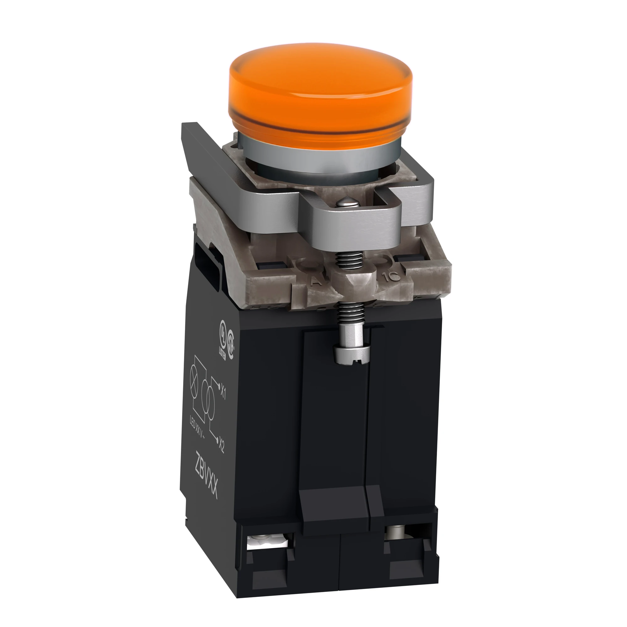 Schneider Electric XB4BV5B5 Indicator light, Harmony XB4, metal, 22mm, orange, with transformer, incandescent bulb BA9s, smooth calotte, screw terminal, 400V (img_003)