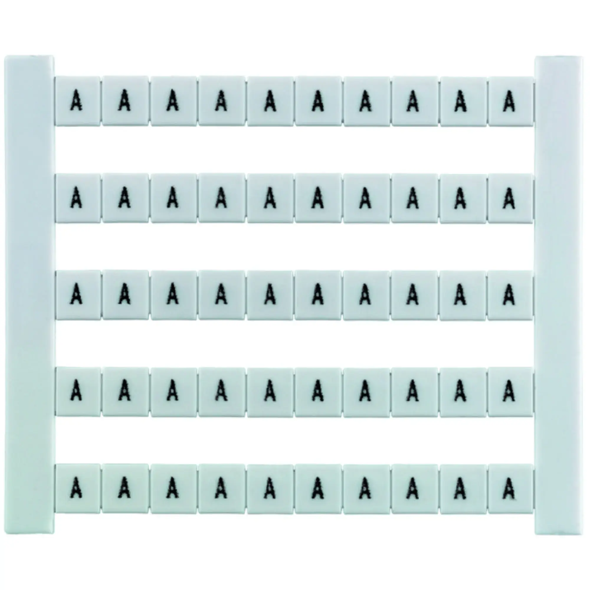 Weidmüller 0522761021 Terminal marking, white, Pitch in mm: 5.00, Printed characters: Upper-case letters, horizontal, Width: 5 mm, Height: 5 mm (img_001) Weidmüller 0522761021 Terminal marking, white, Pitch in mm: 5.00, Printed characters: Upper-case letters, horizontal, Width: 5 mm, Height: 5 mm (img_001)