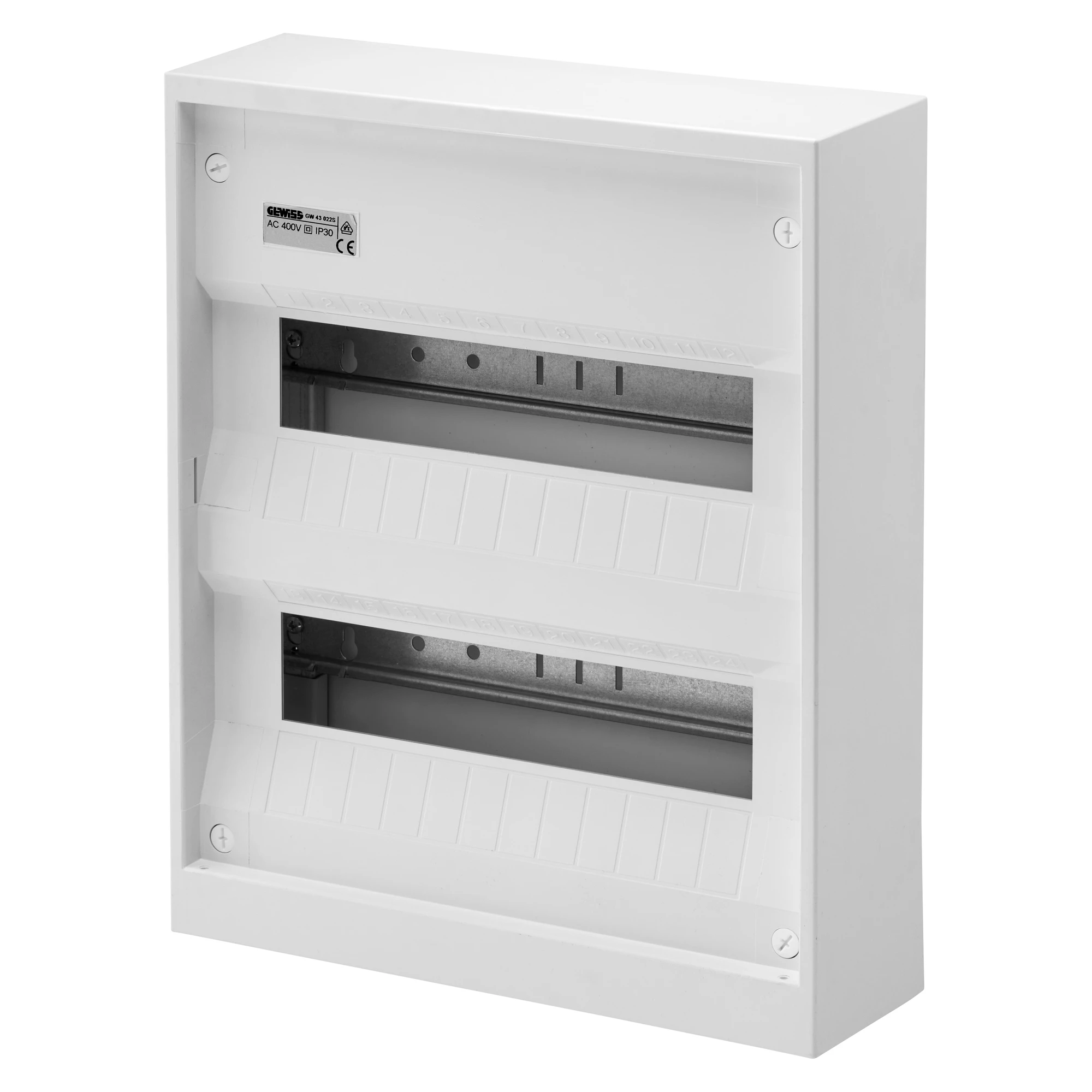 GEWISS GW43022S SURFACE MOUNTING ENCLOSURE - GERMAN STANDARD -WITH TERMINAL BLOCK - 24 (12X2) MODULES - IP30 (img_001) GEWISS GW43022S SURFACE MOUNTING ENCLOSURE - GERMAN STANDARD -WITH TERMINAL BLOCK - 24 (12X2) MODULES - IP30 (img_001)